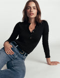 Supersoft Frill Henley Top-Black