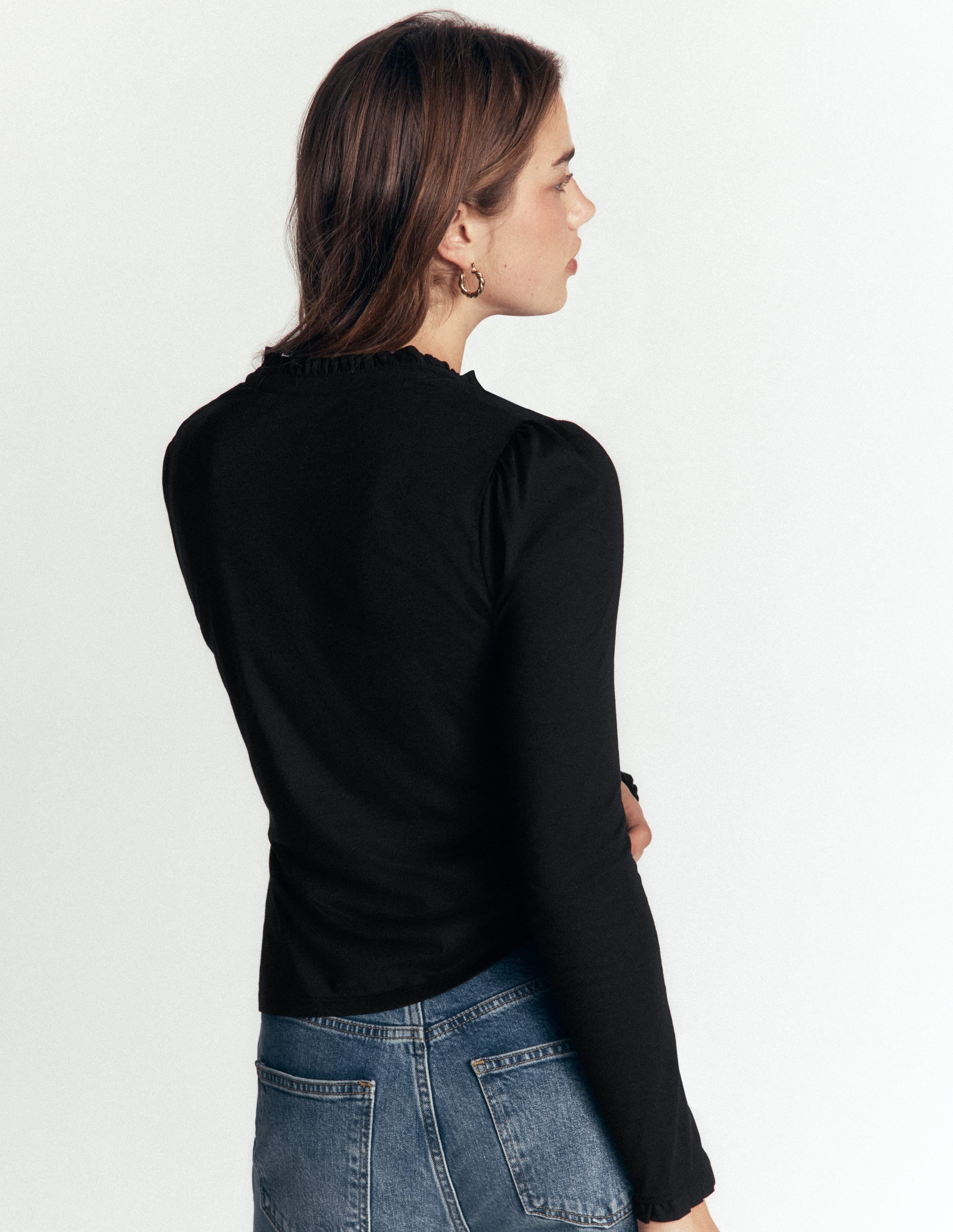 Supersoft Frill Henley Top-Black