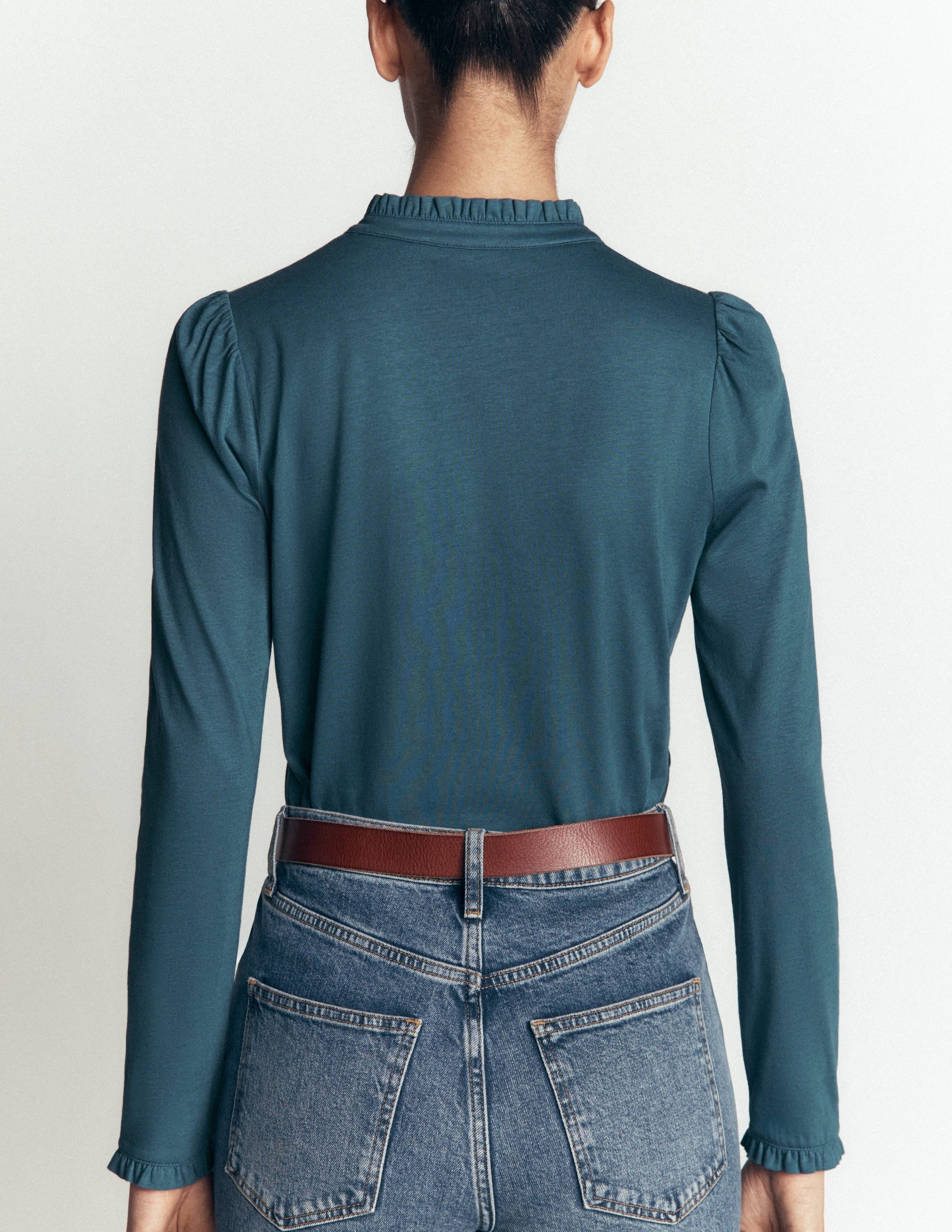 Supersoft Frill Henley Top-Storm Blue