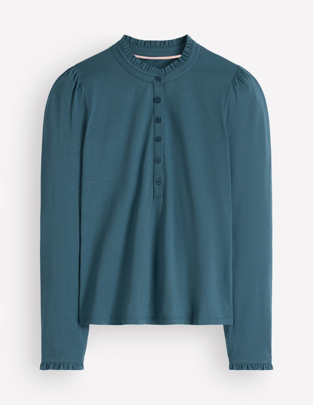 Supersoft Frill Henley Top-Storm Blue