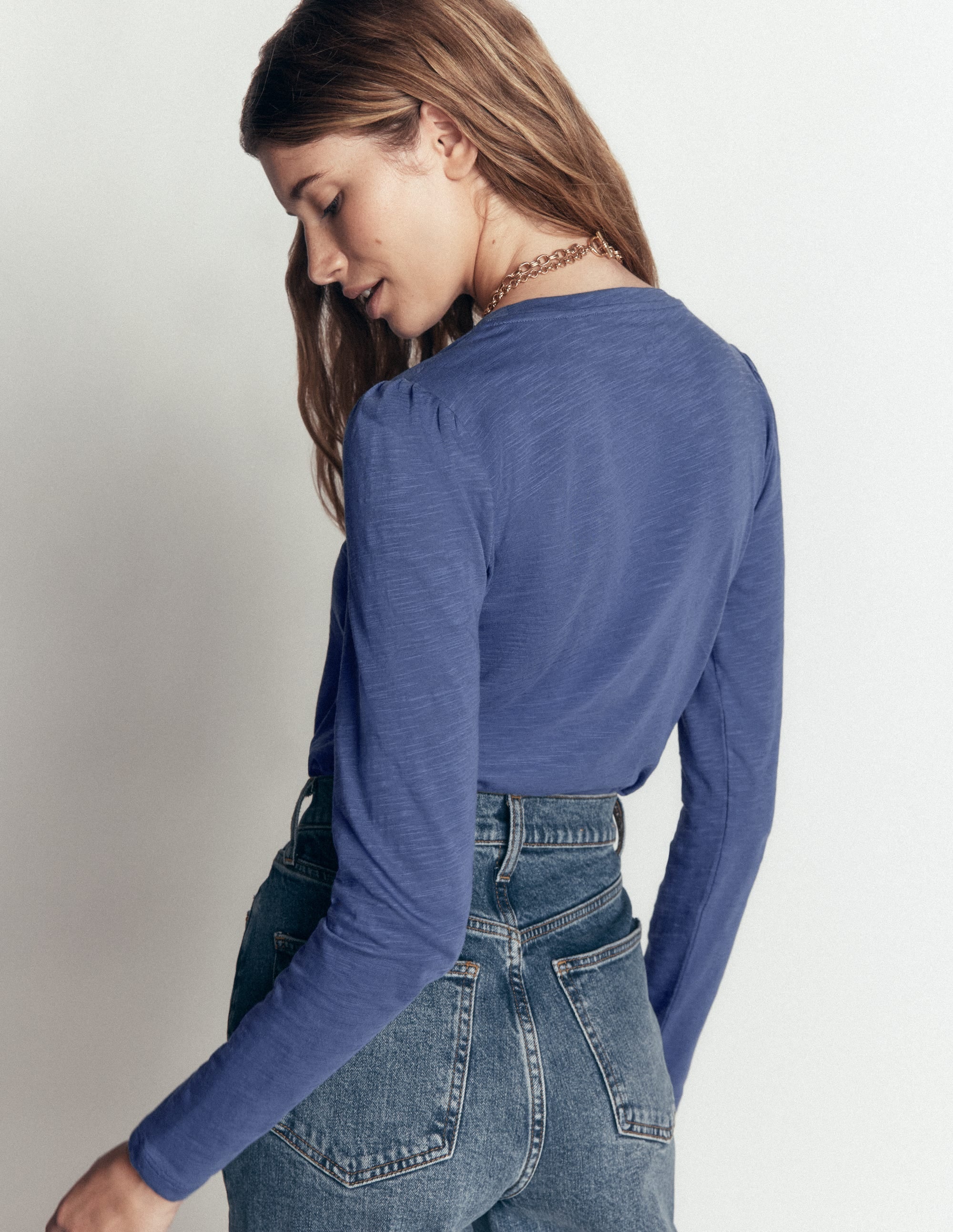 Cotton Crew Long Sleeve Top-True Navy