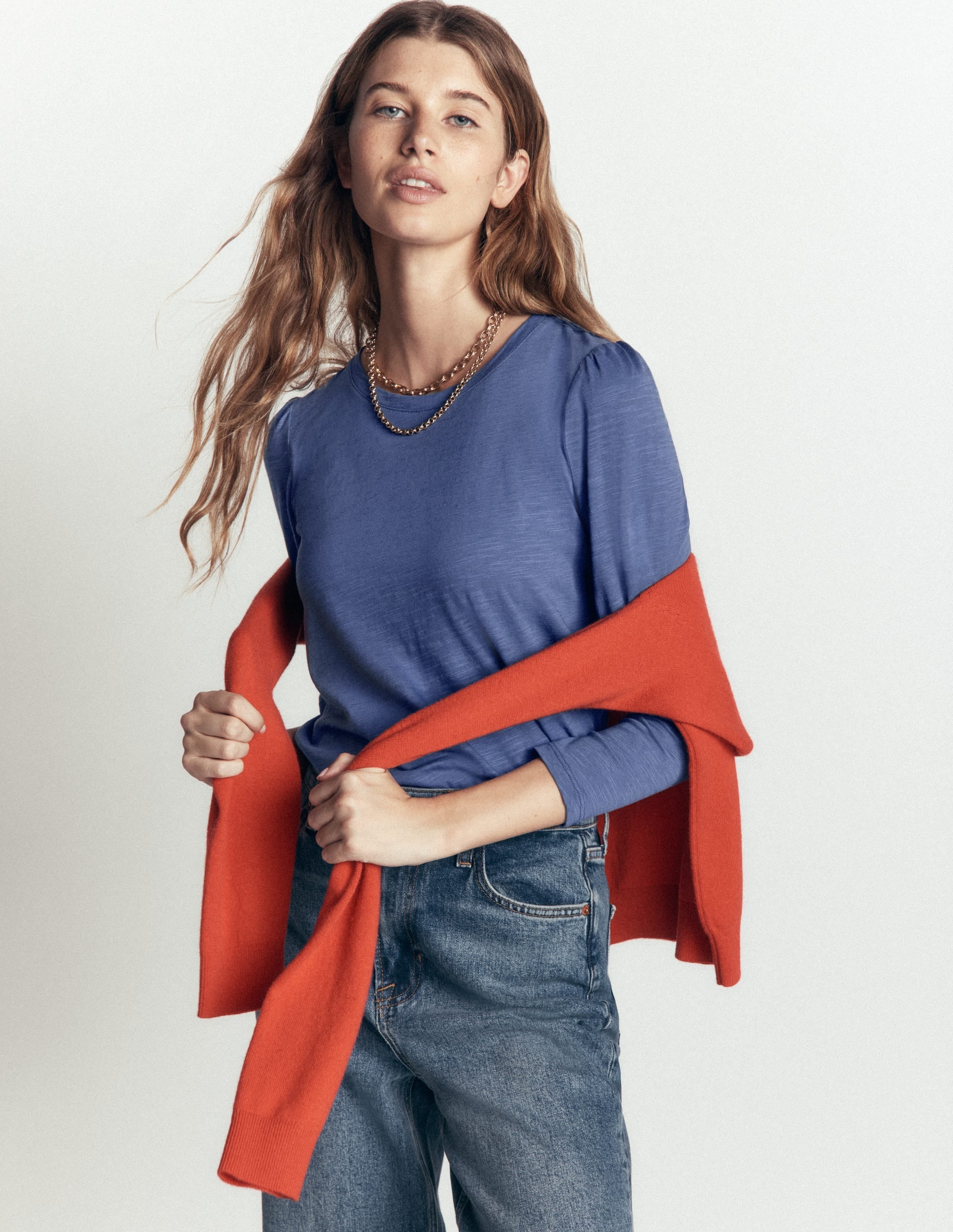 Cotton Crew Long Sleeve Top-True Navy