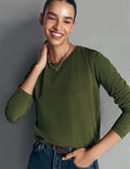Cotton Crew Long Sleeve Top-Chive