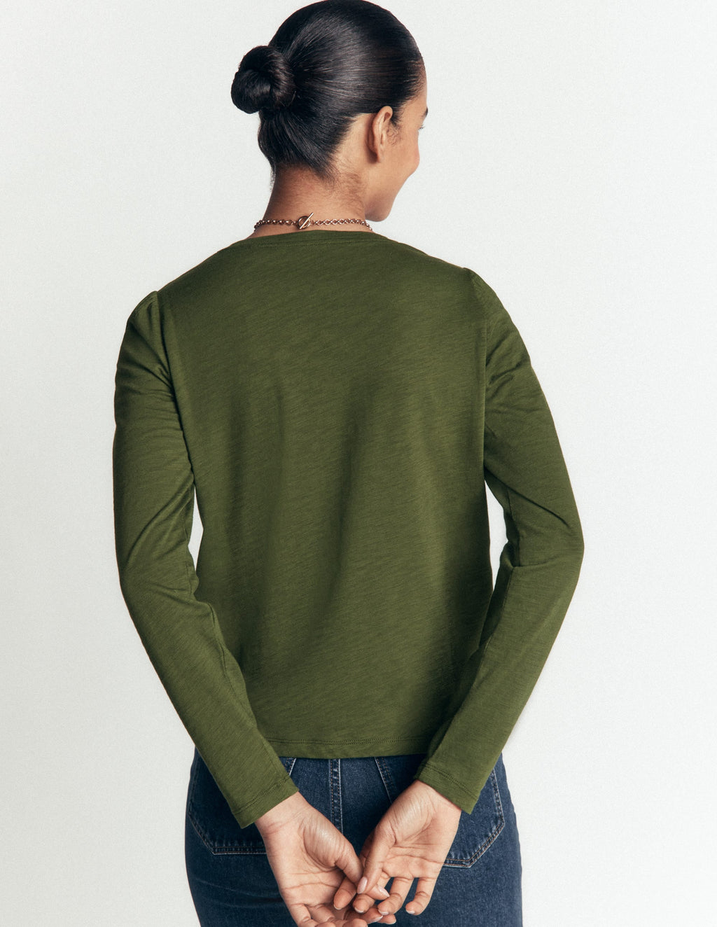 Cotton Crew Long Sleeve Top-Chive