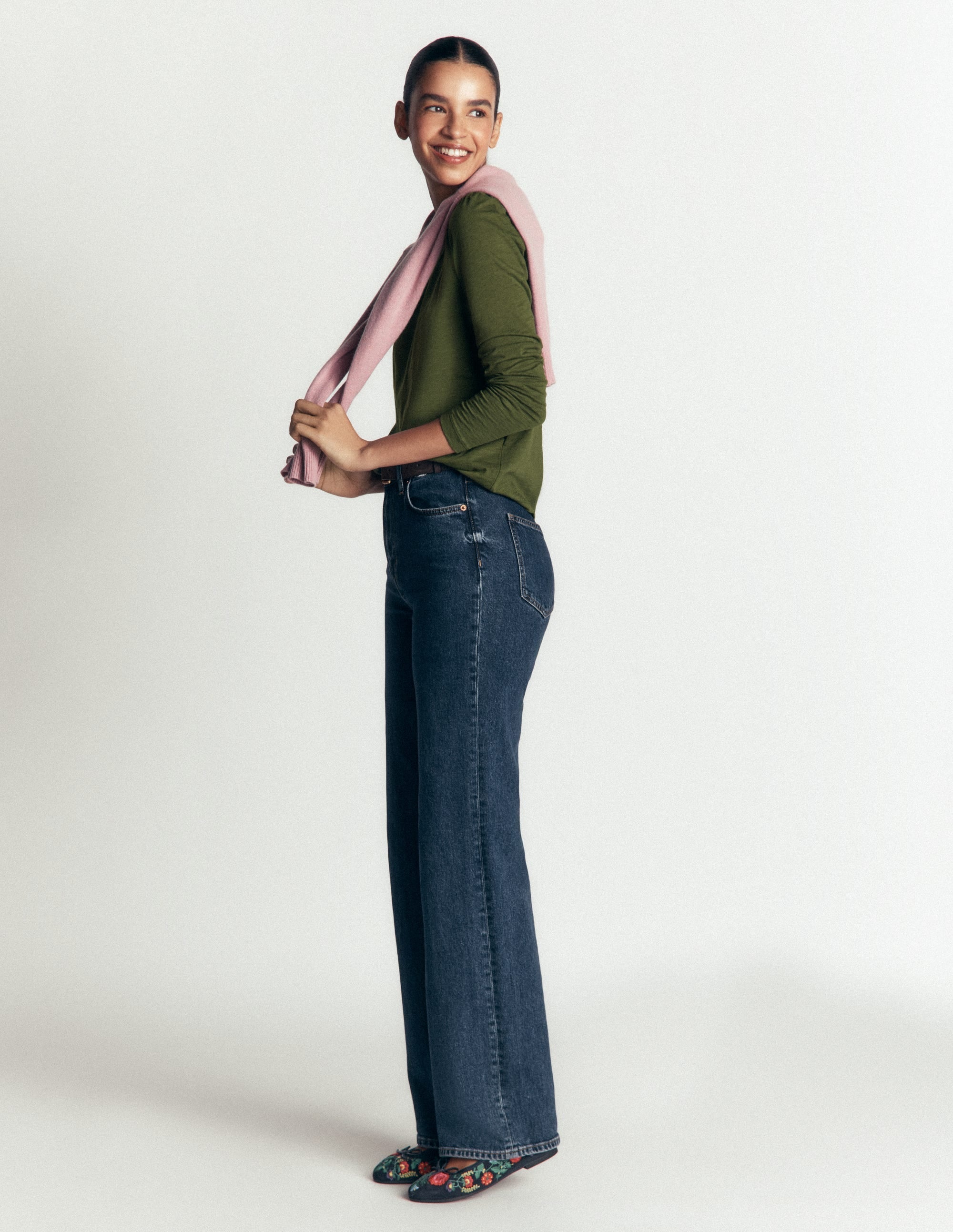 Cotton Crew Long Sleeve Top-Chive