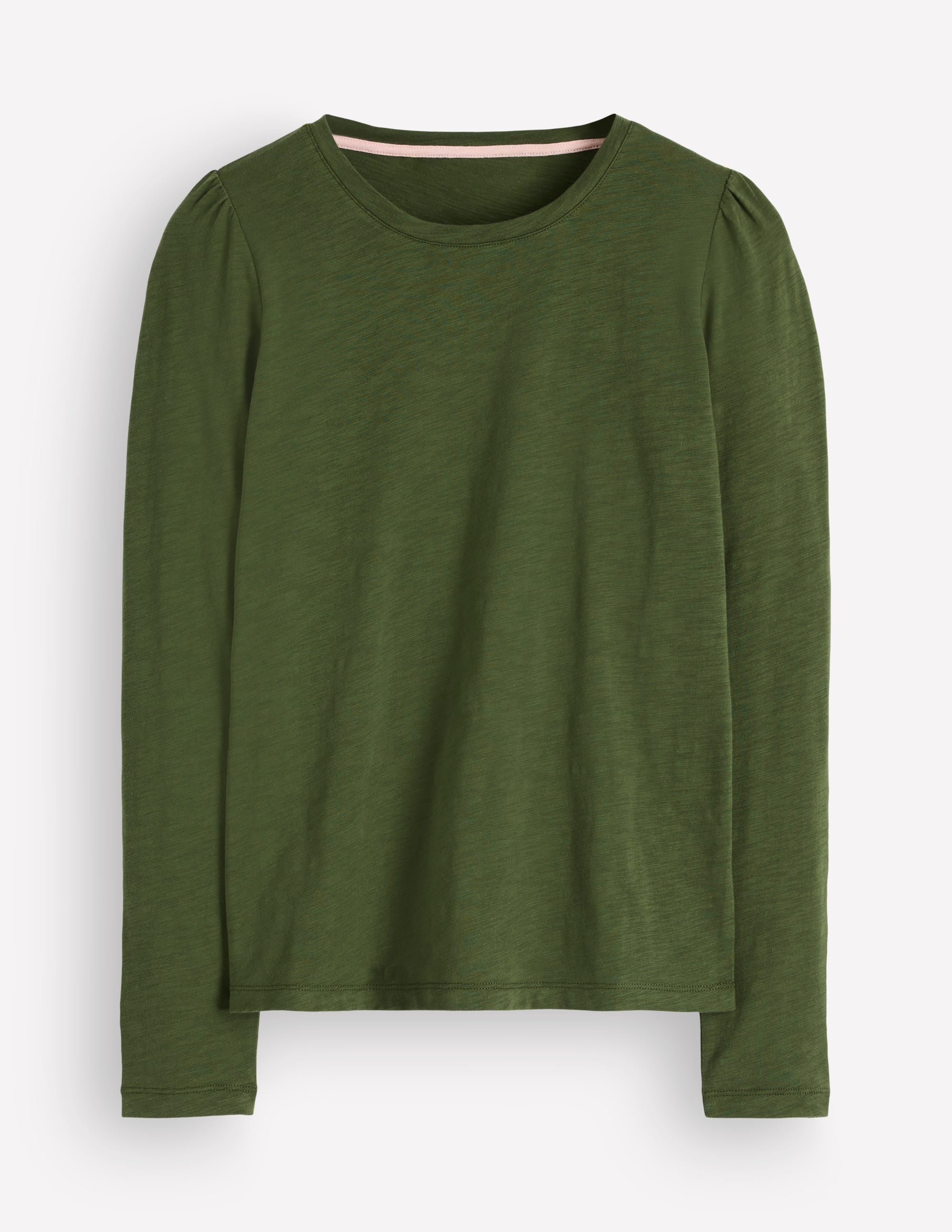Cotton Crew Long Sleeve Top-Chive