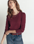 Cotton Crew Long Sleeve Top-Maroon Banner