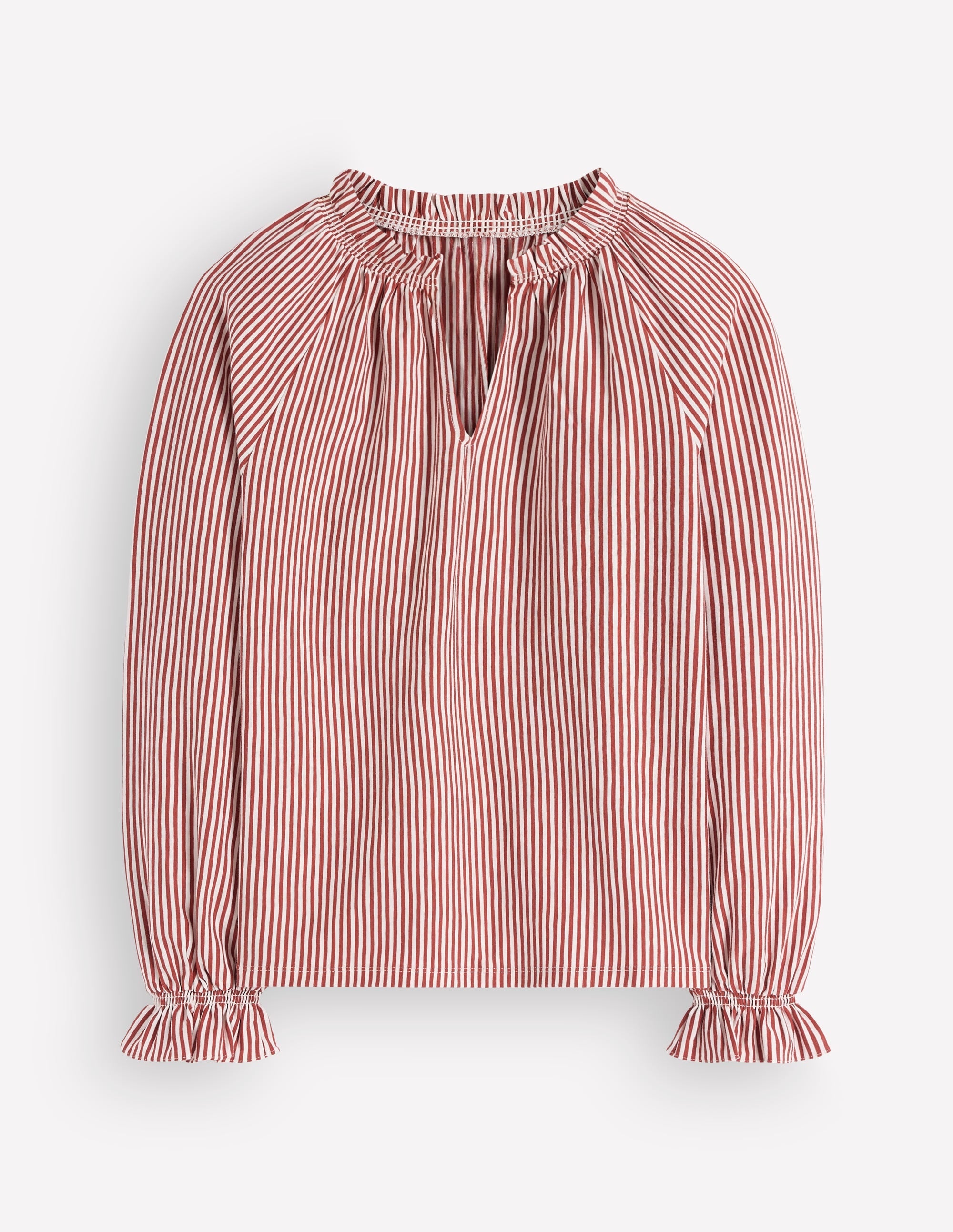 Ruffle Detail Top-Burnt Orange Stripe