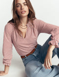 Ruffle Detail Top-Burnt Orange Stripe