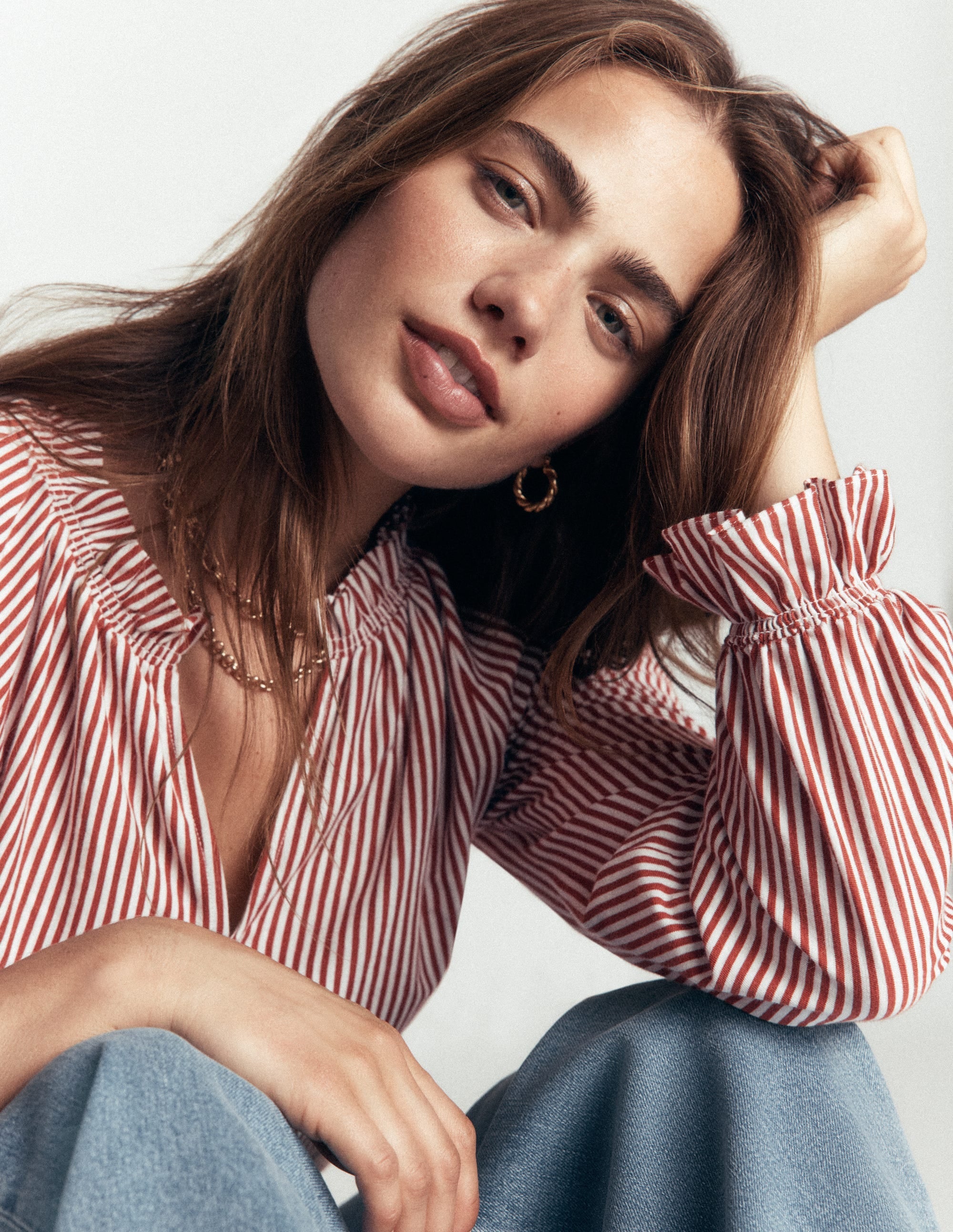 Ruffle Detail Top-Burnt Orange Stripe