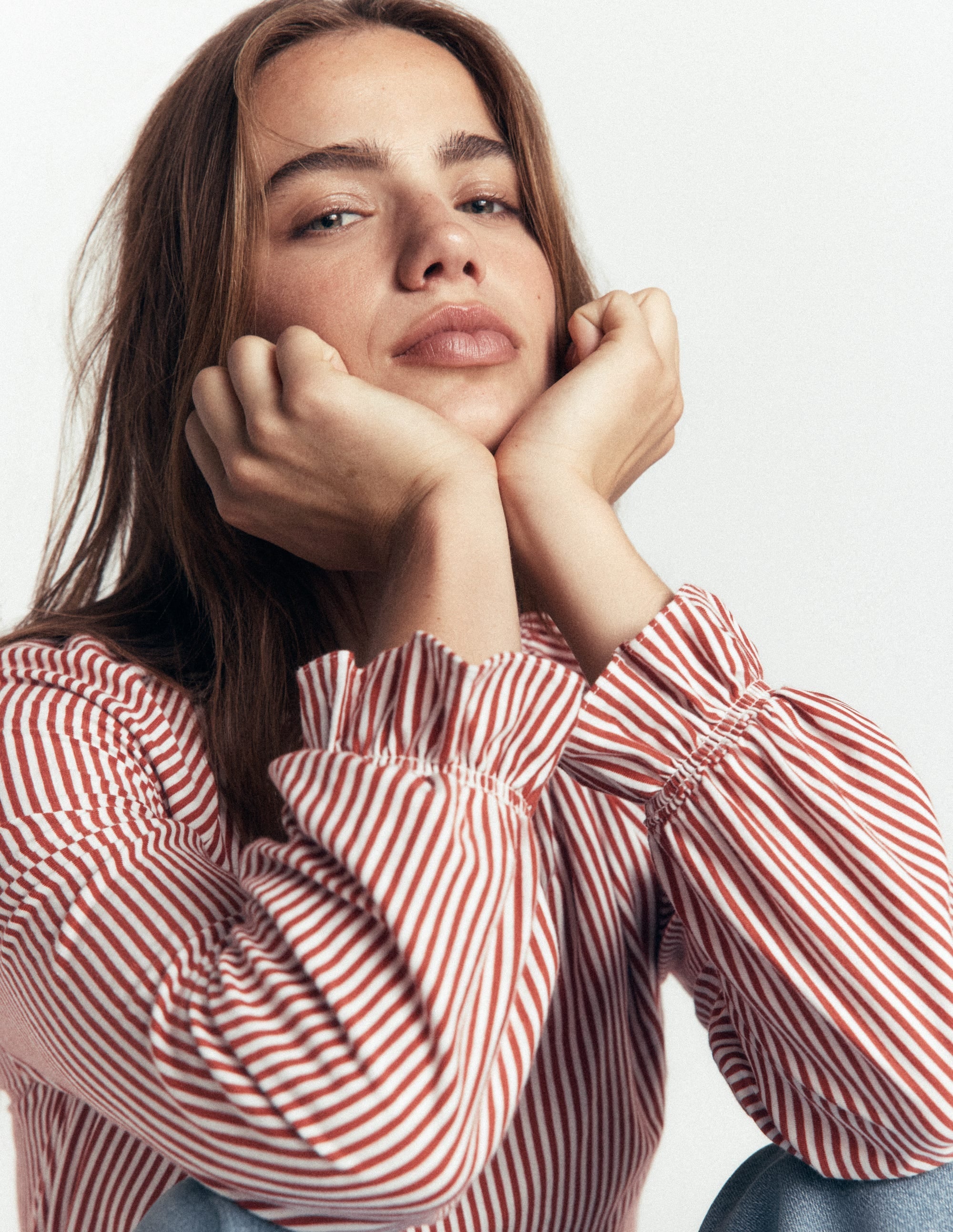 Ruffle Detail Top-Burnt Orange Stripe