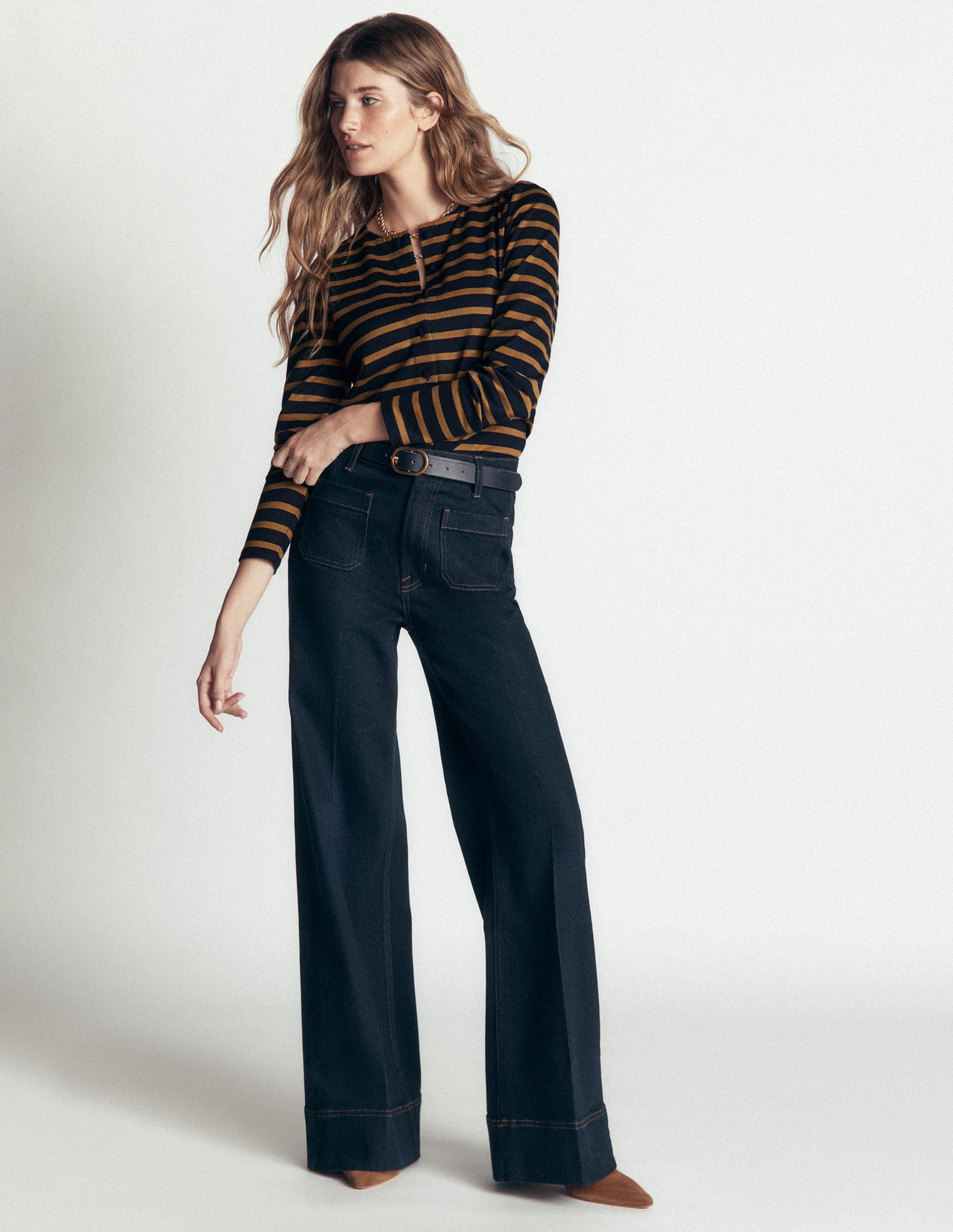 Puff Sleeve Mariner-Navy and Dijon Stripe