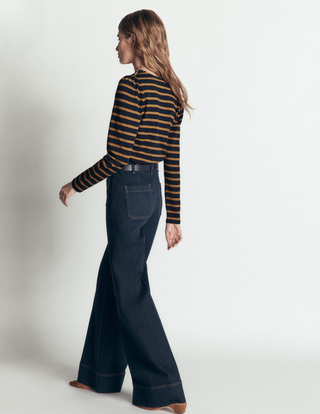 Puff Sleeve Mariner-Navy and Dijon Stripe