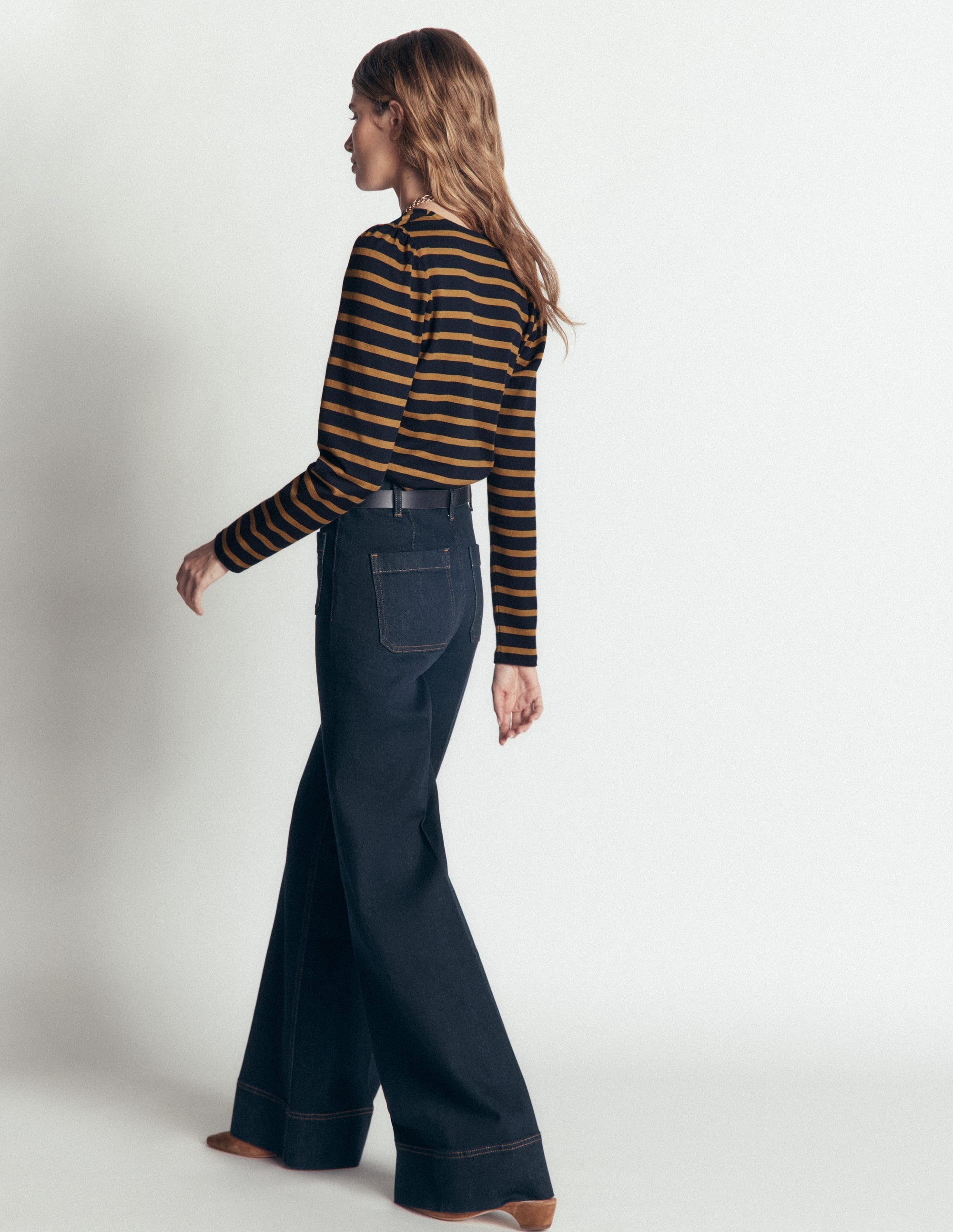 Puff Sleeve Mariner-Navy and Dijon Stripe