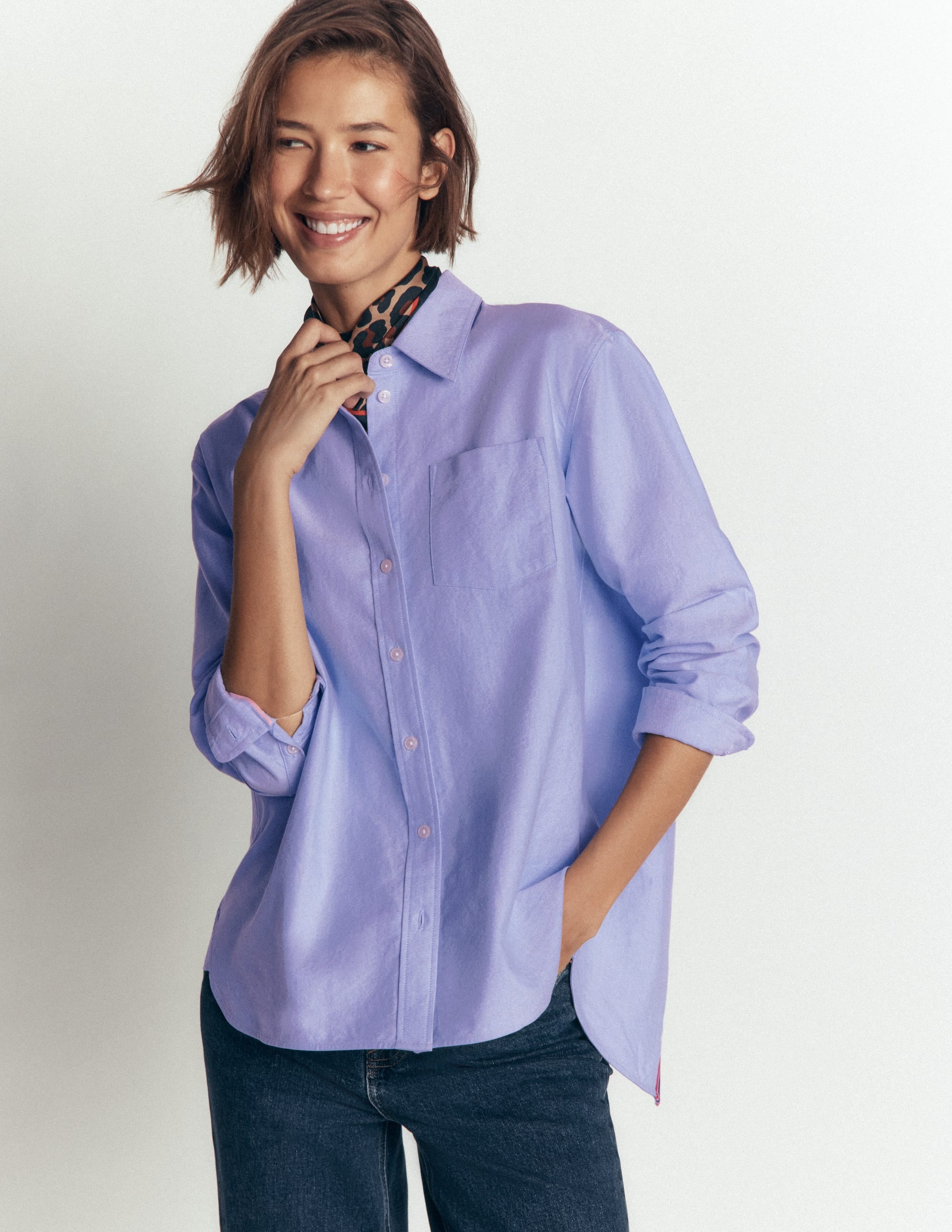 Relaxed Cotton Shirt-Blue Oxford, Trim Back
