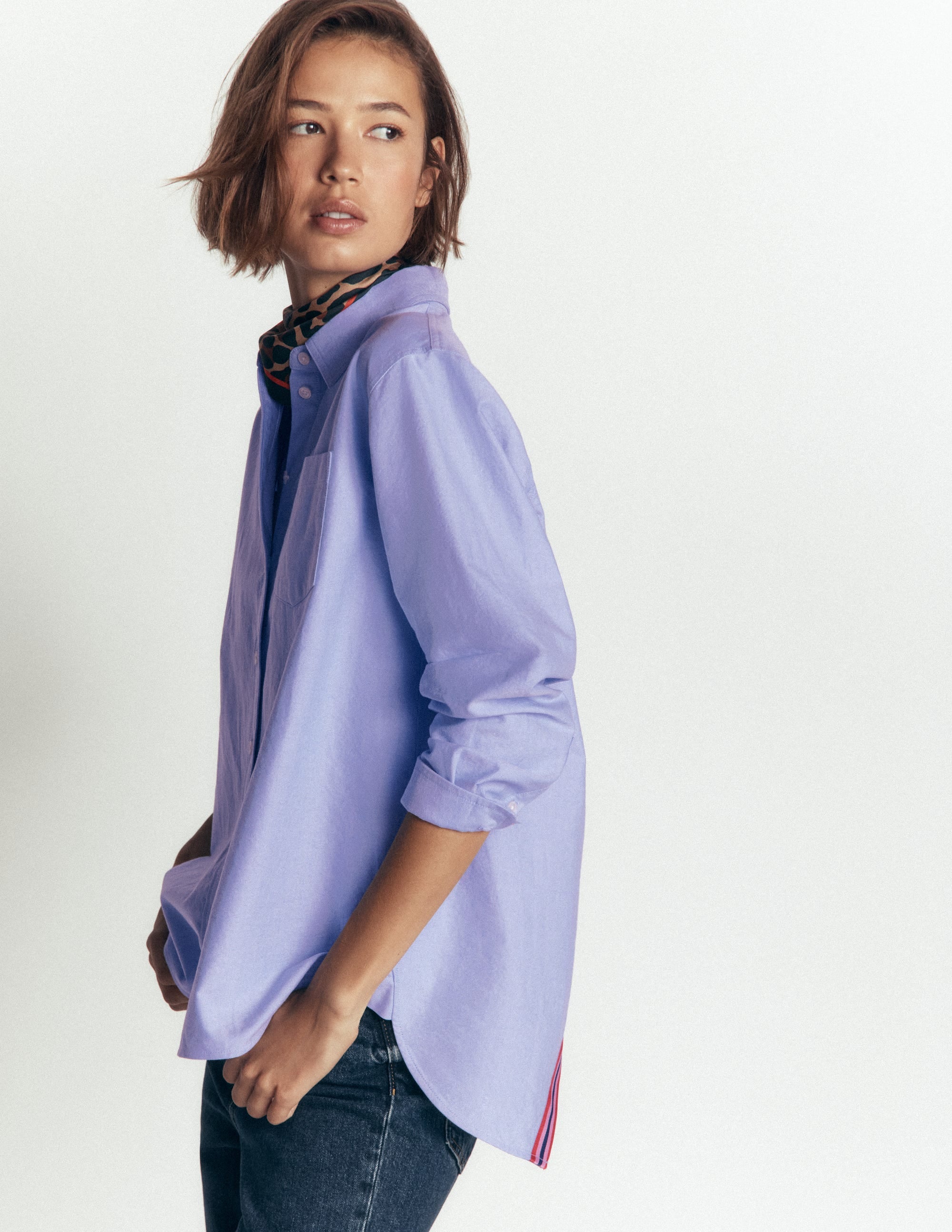 Relaxed Cotton Shirt-Blue Oxford, Trim Back