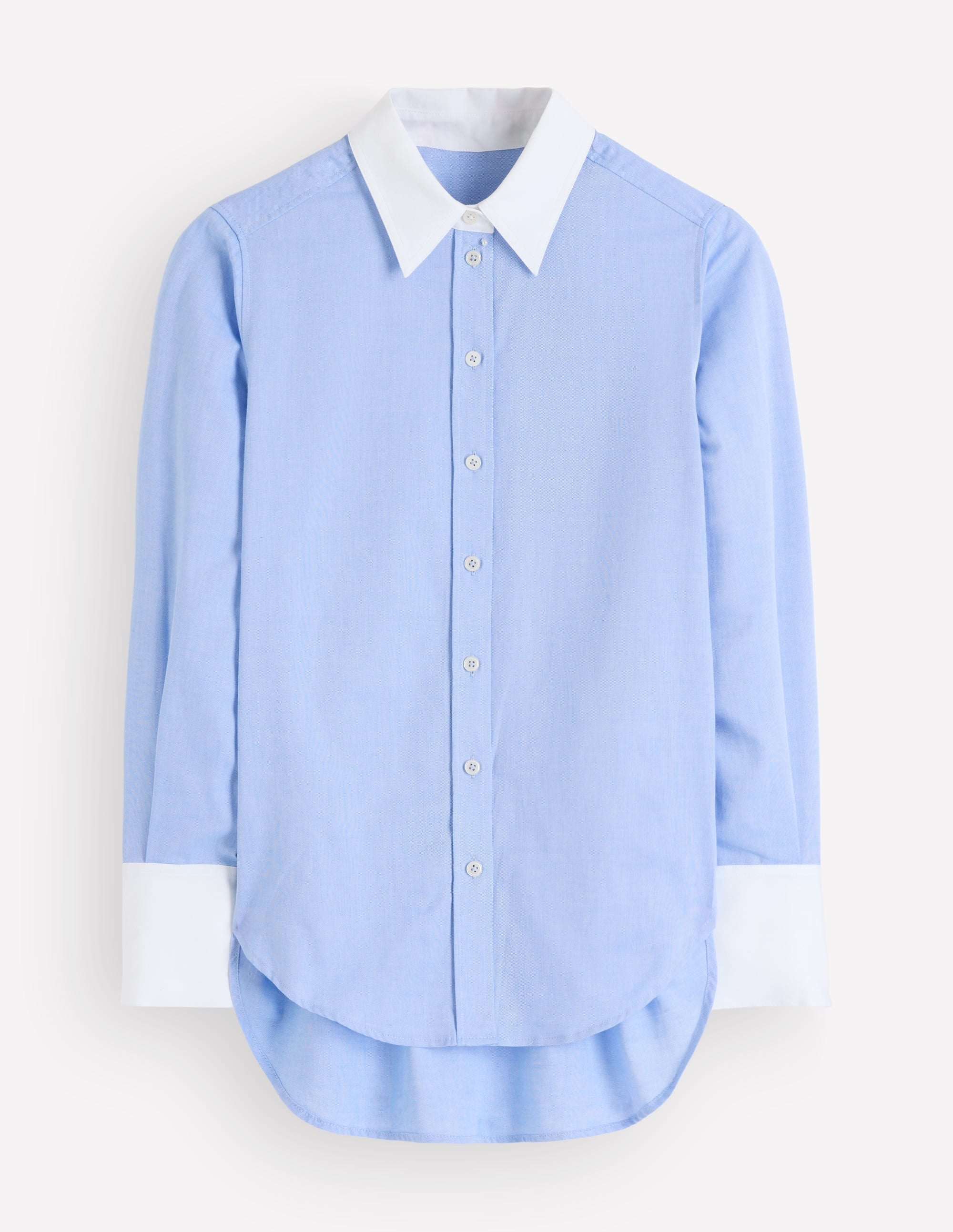 Longline Cotton Shirt-Blue Oxford
