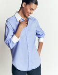 Longline Cotton Shirt-Blue Oxford