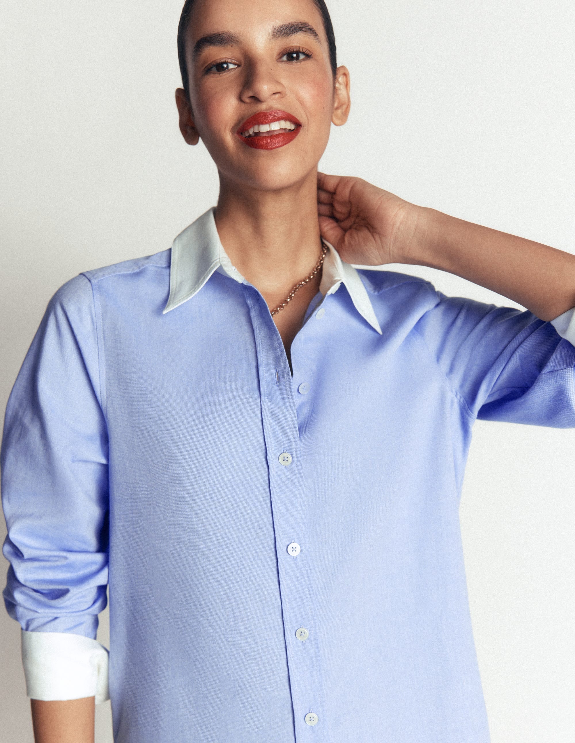 Longline Cotton Shirt-Blue Oxford
