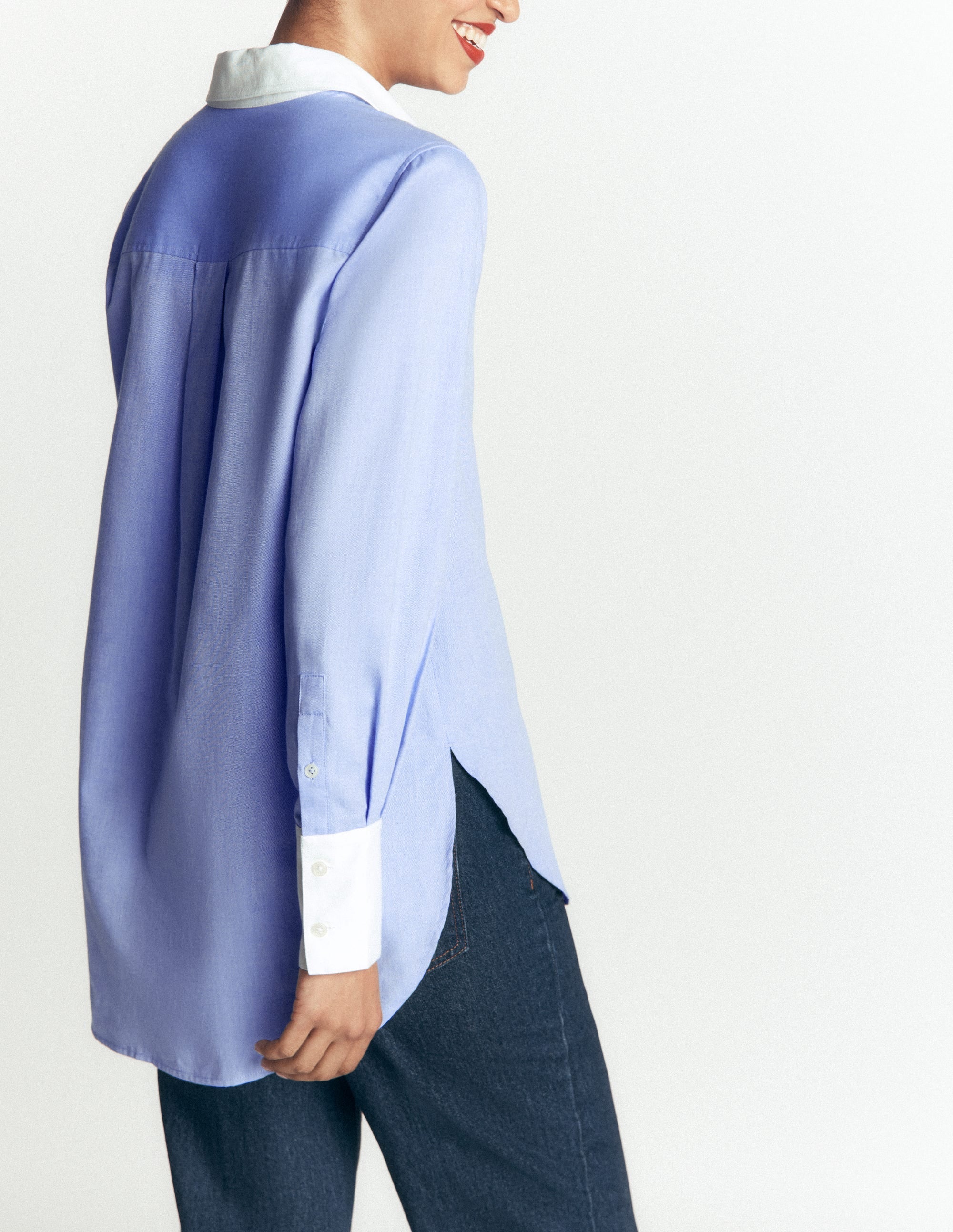 Longline Cotton Shirt-Blue Oxford