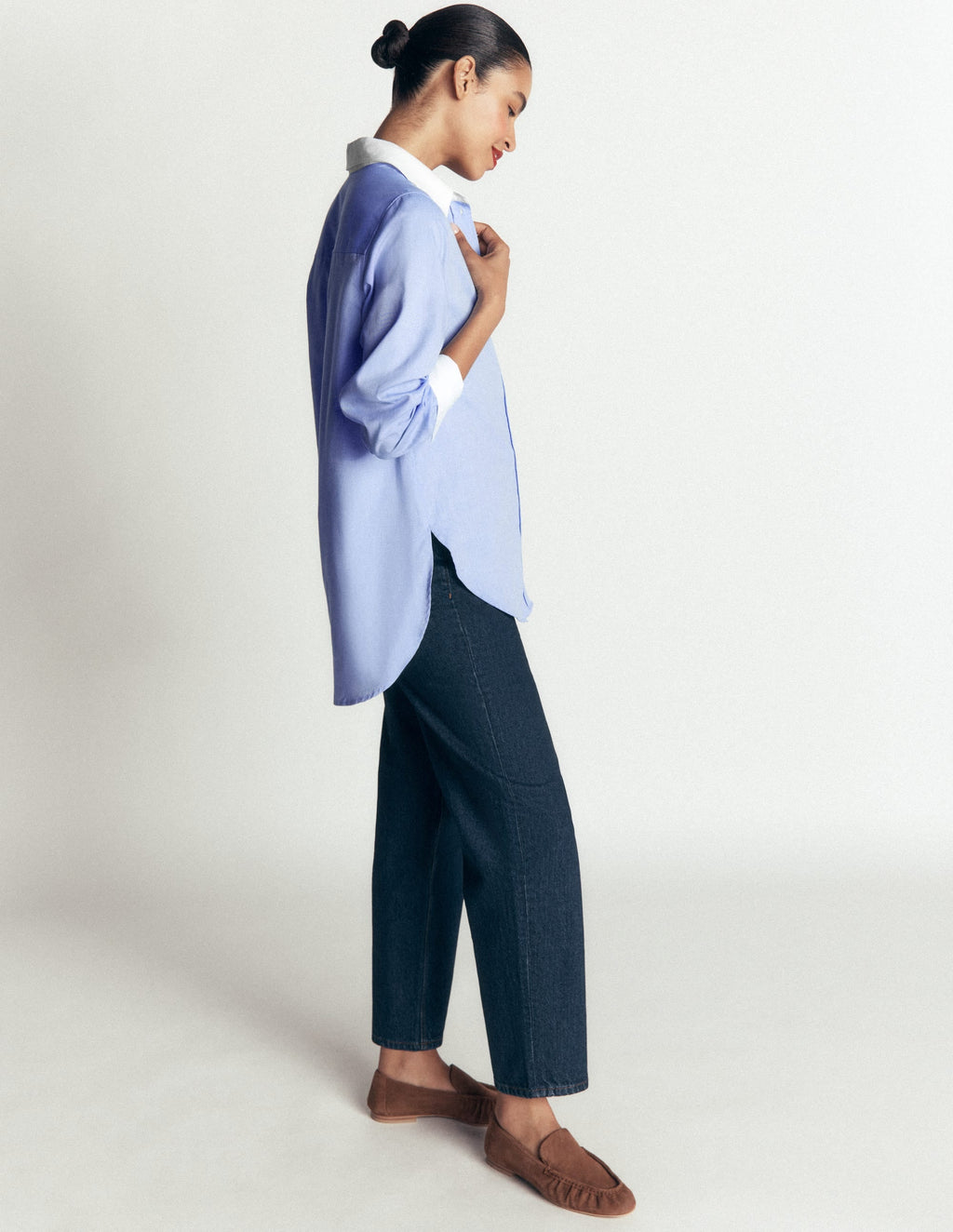 Longline Cotton Shirt-Blue Oxford