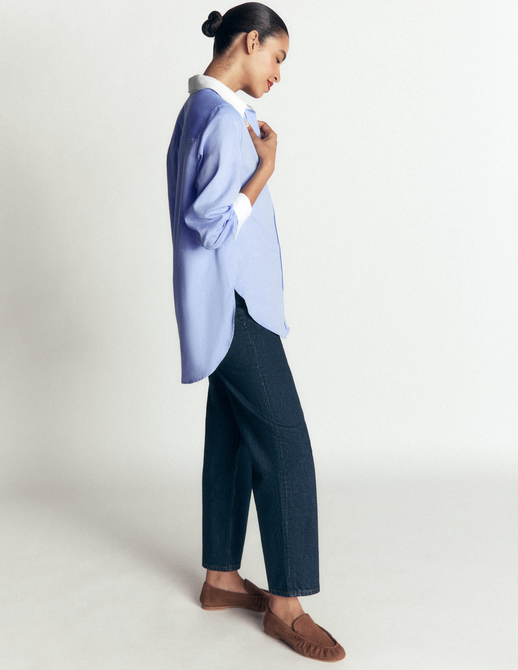 Longline Cotton Shirt-Blue Oxford