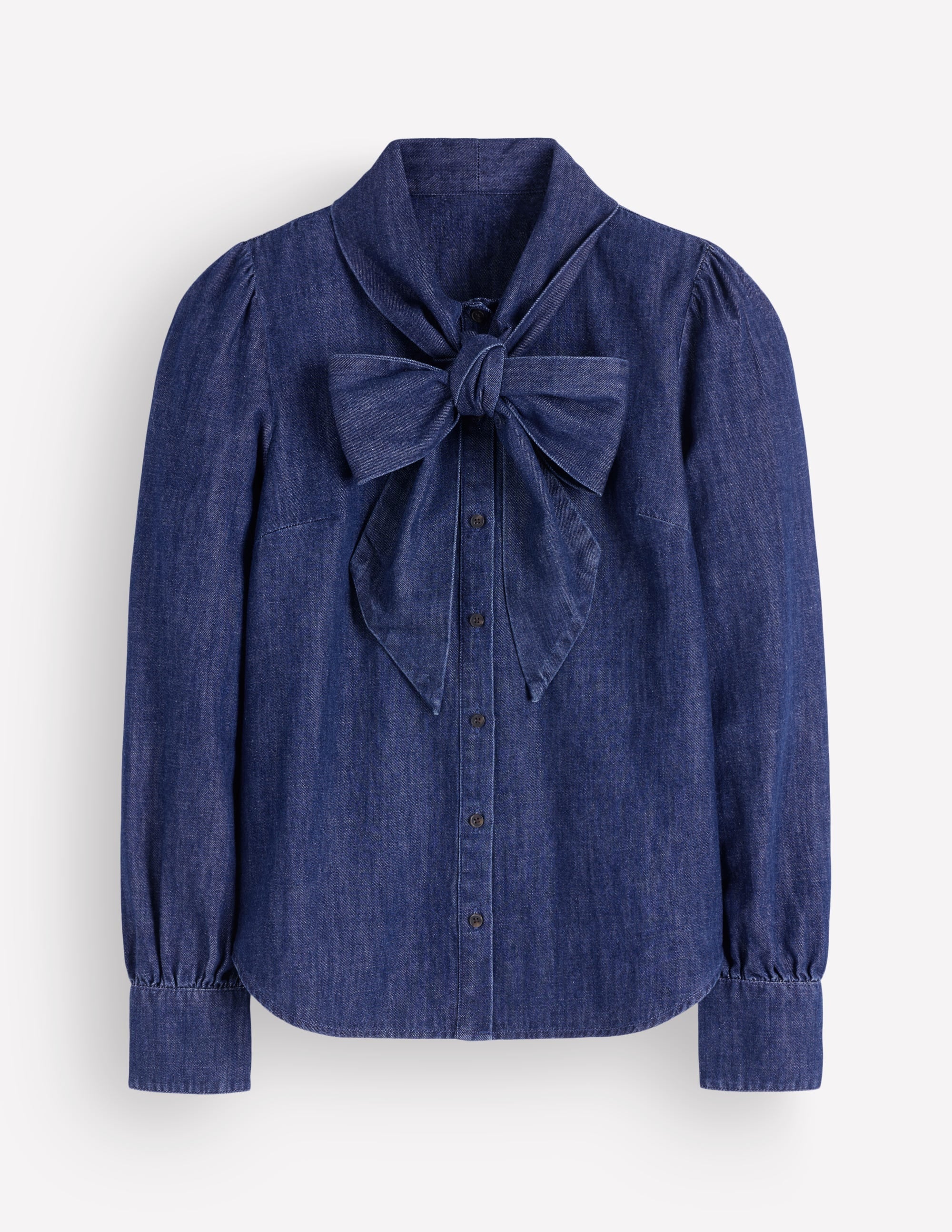 Tie Neck Denim Top-Dark Indigo