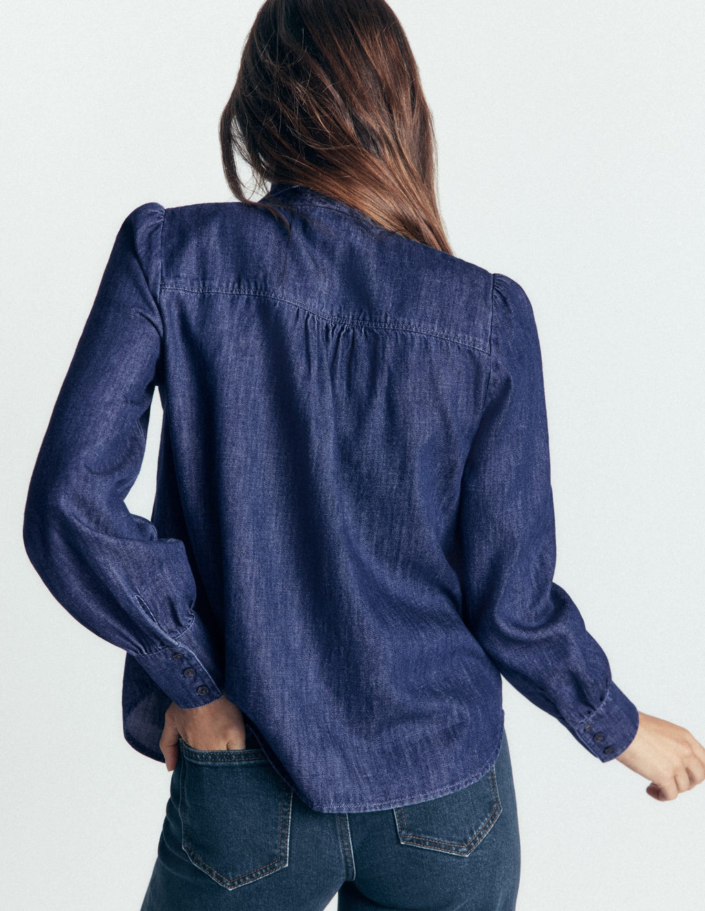 Tie Neck Denim Top-Dark Indigo