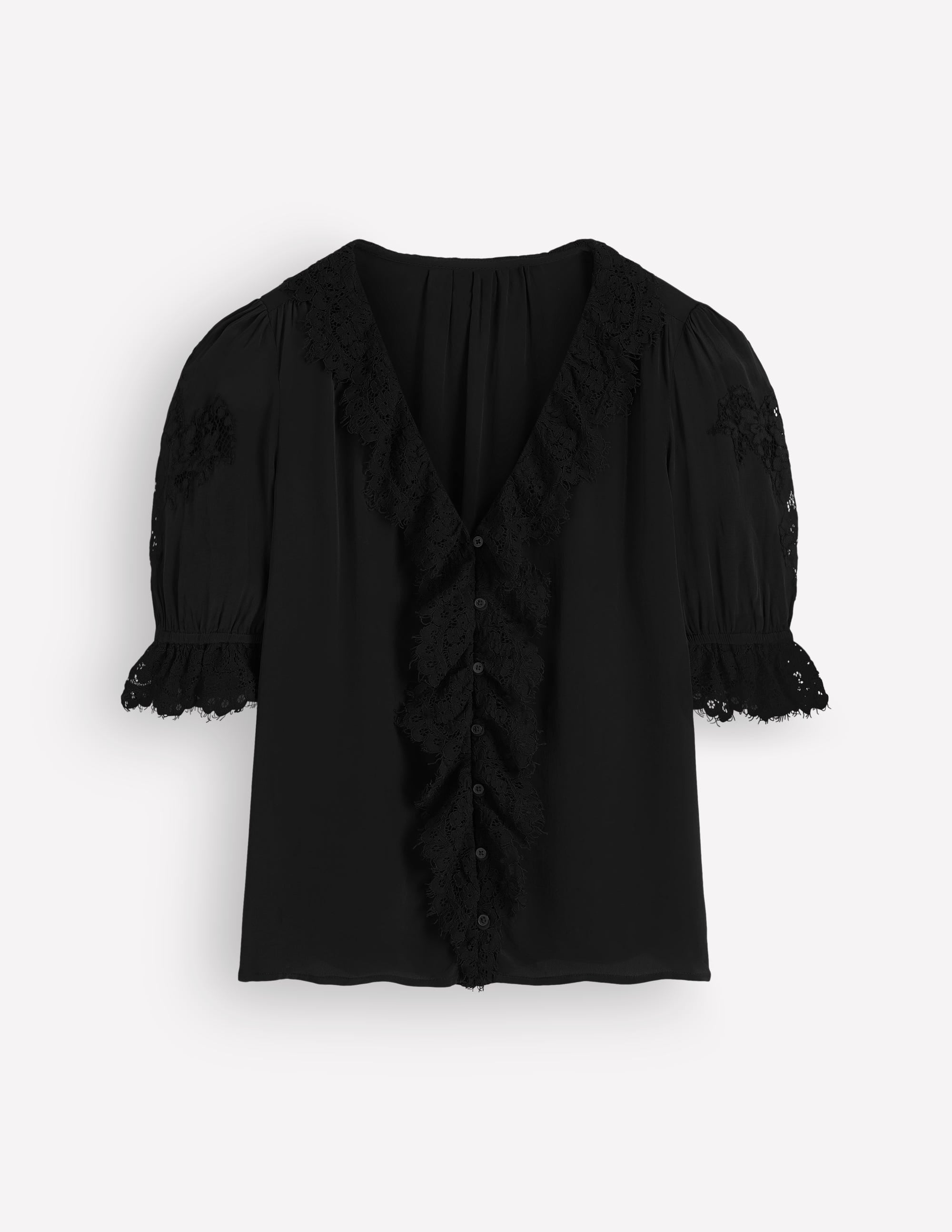 Ruffle V-neck Lace Top-Black