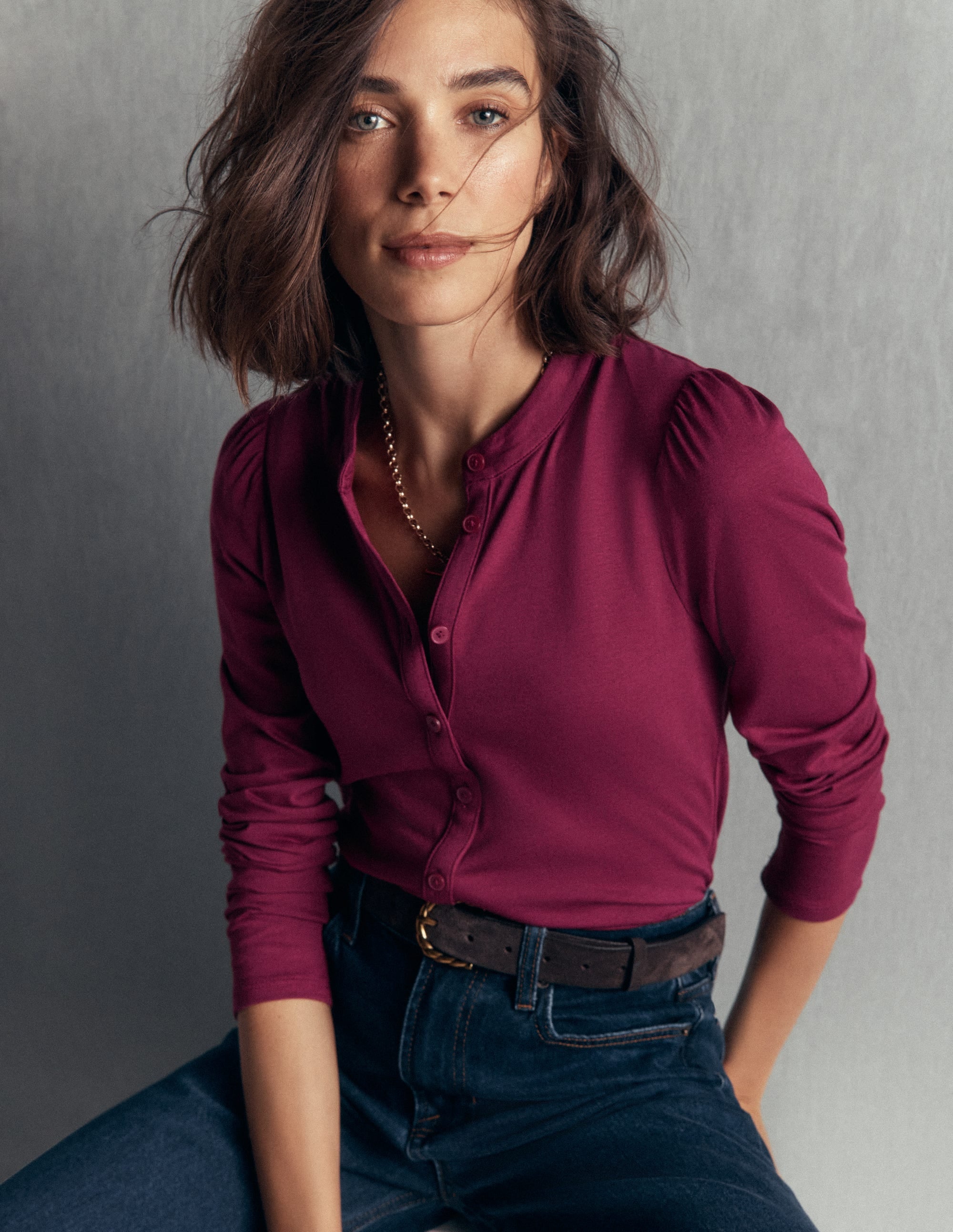 Supersoft Puff Sleeve Shirt-Beetroot Red