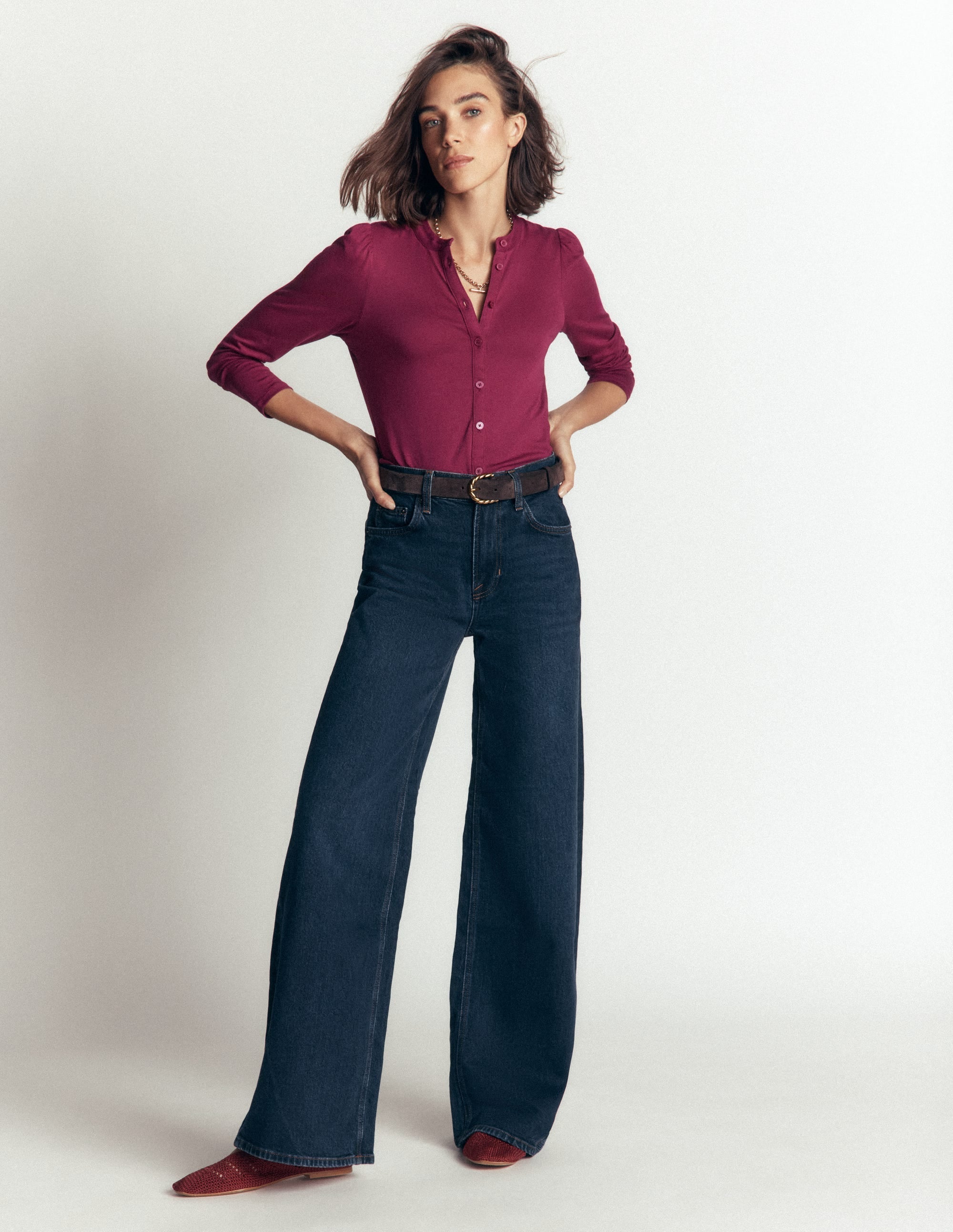 Supersoft Puff Sleeve Shirt-Beetroot Red