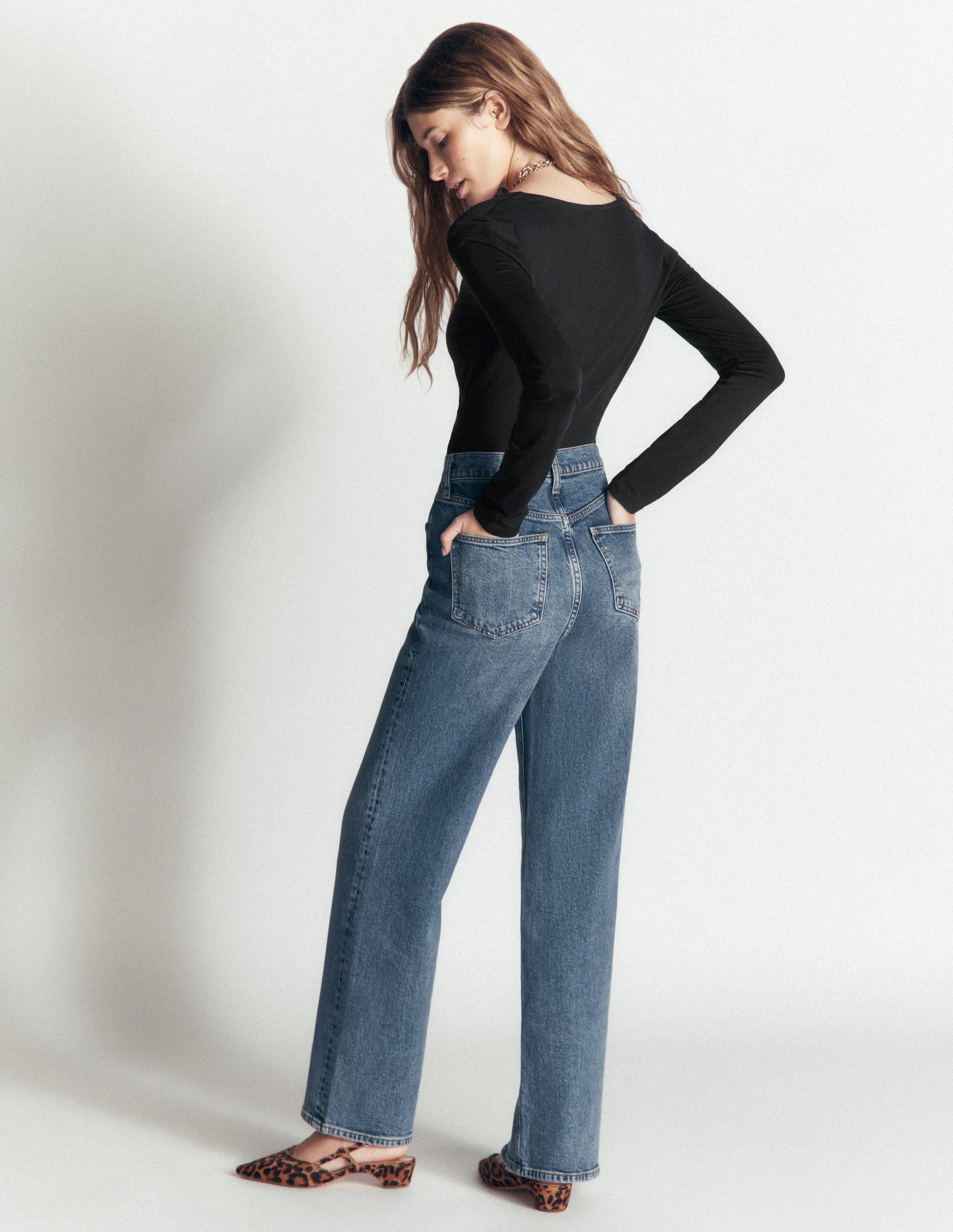 Ruched Long Sleeve Wrap Top-Black