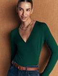 Ruched Long Sleeve Wrap Top-Emerald Night