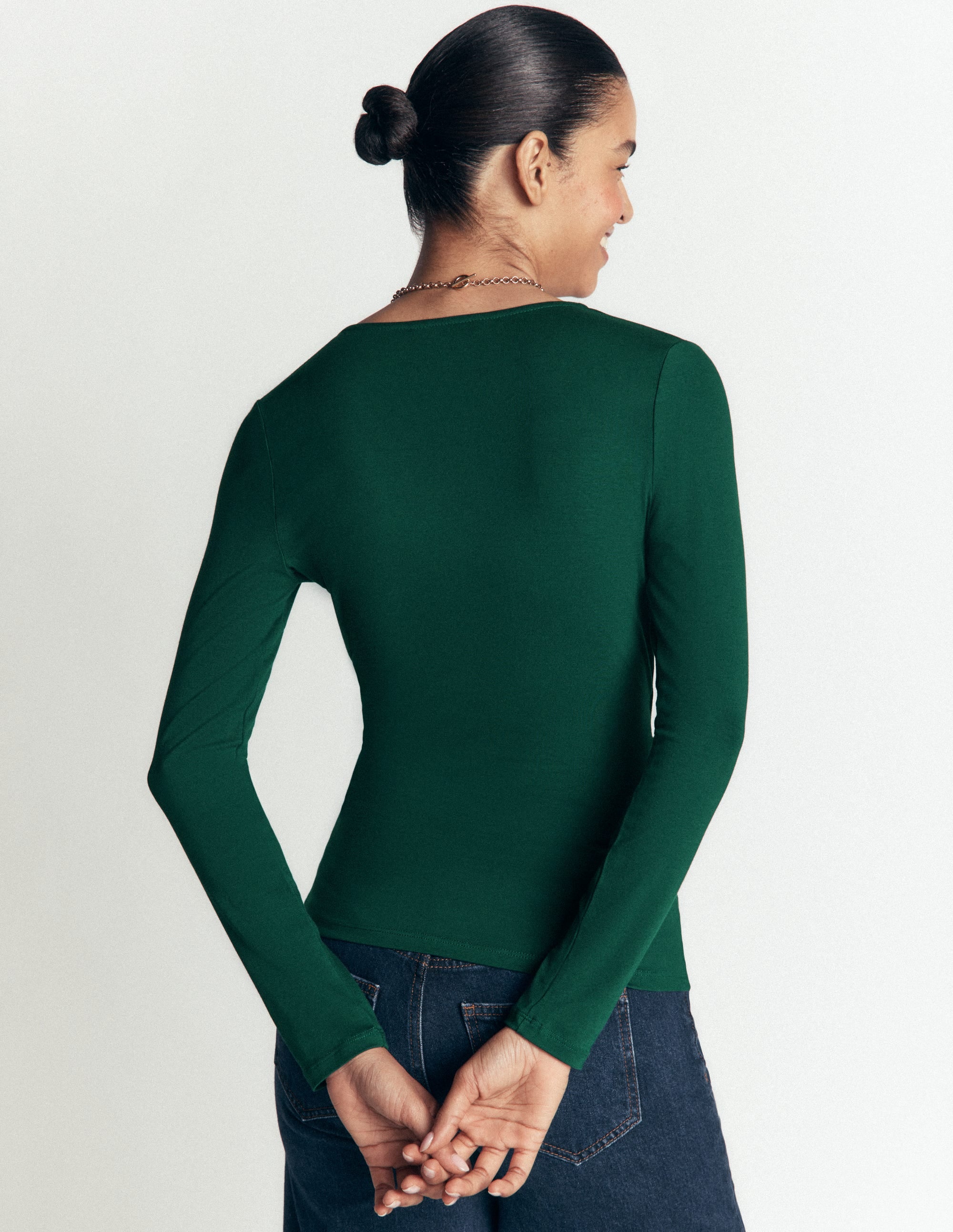 Ruched Long Sleeve Wrap Top-Emerald Night