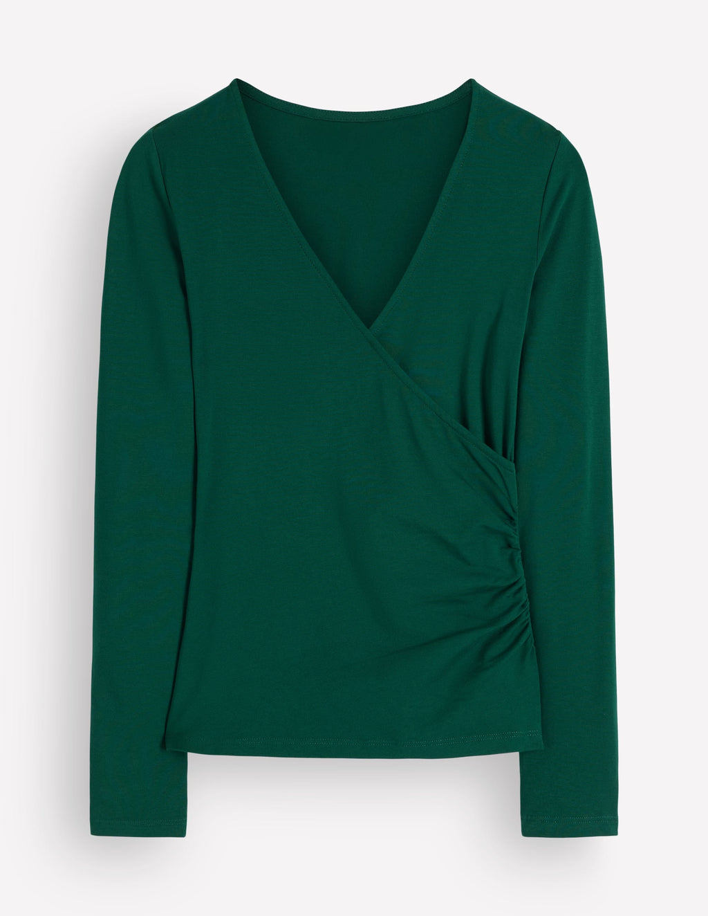 Ruched Long Sleeve Wrap Top-Emerald Night