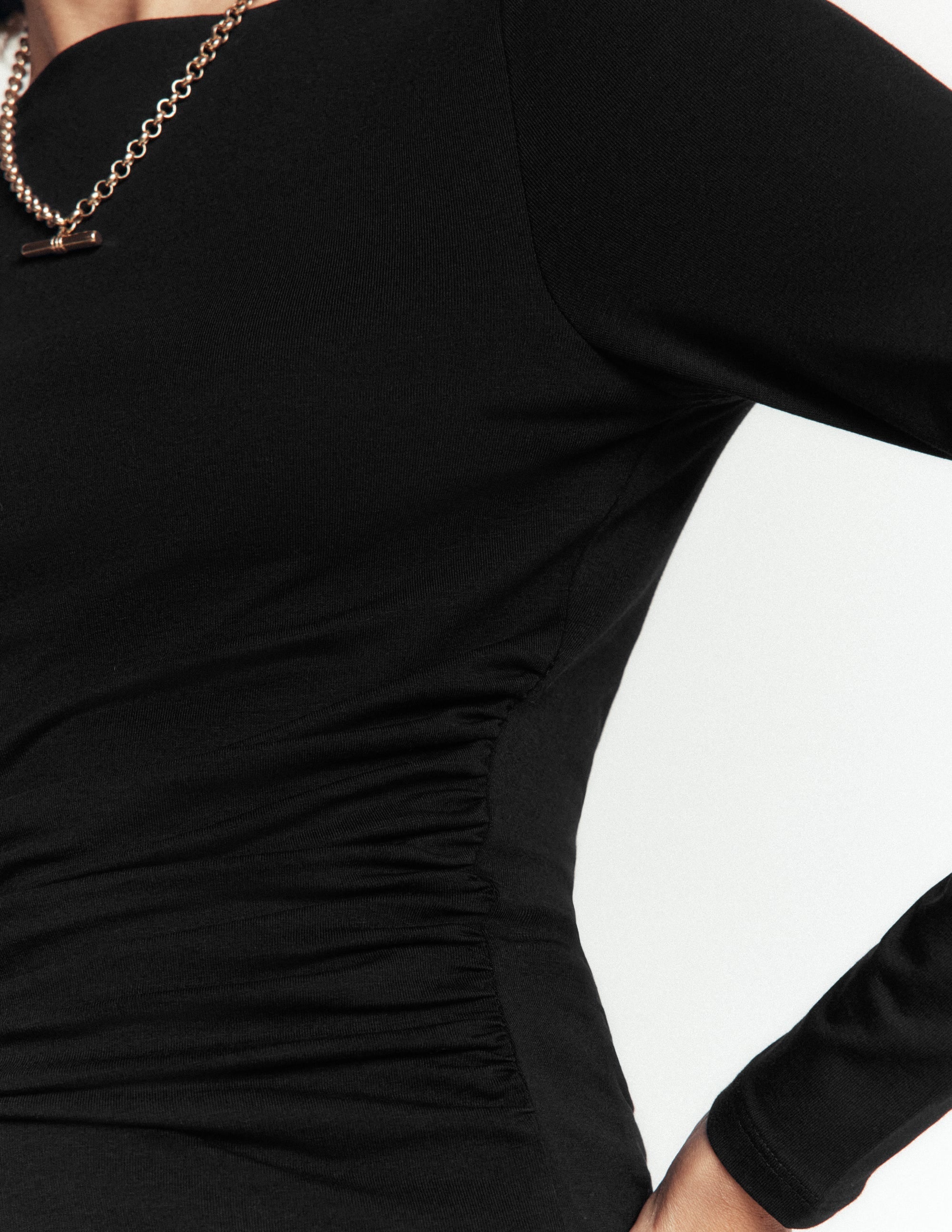 Ruched Long Sleeve Top-Black