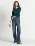 Ruched Long Sleeve Top-Midnight Teal