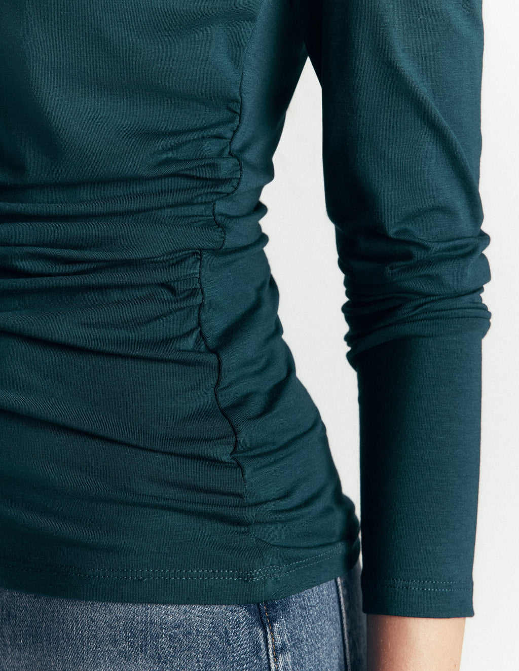 Ruched Long Sleeve Top-Midnight Teal