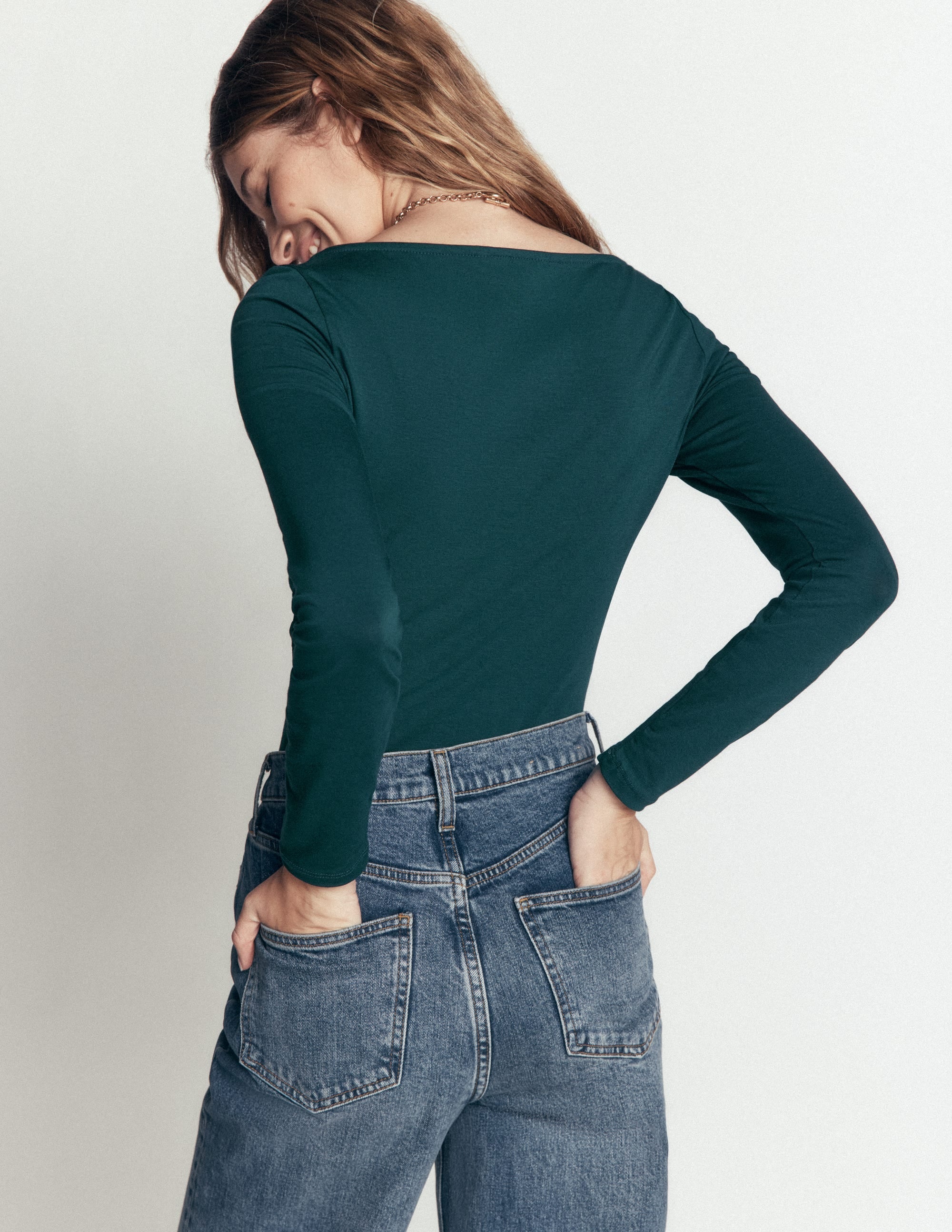 Ruched Long Sleeve Top-Midnight Teal