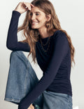 Ruched Long Sleeve Top-Navy
