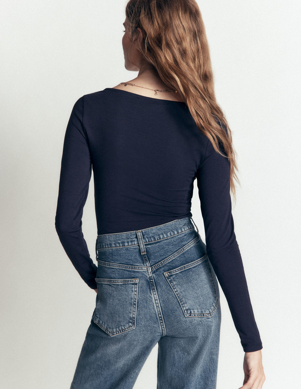 Ruched Long Sleeve Top-Navy