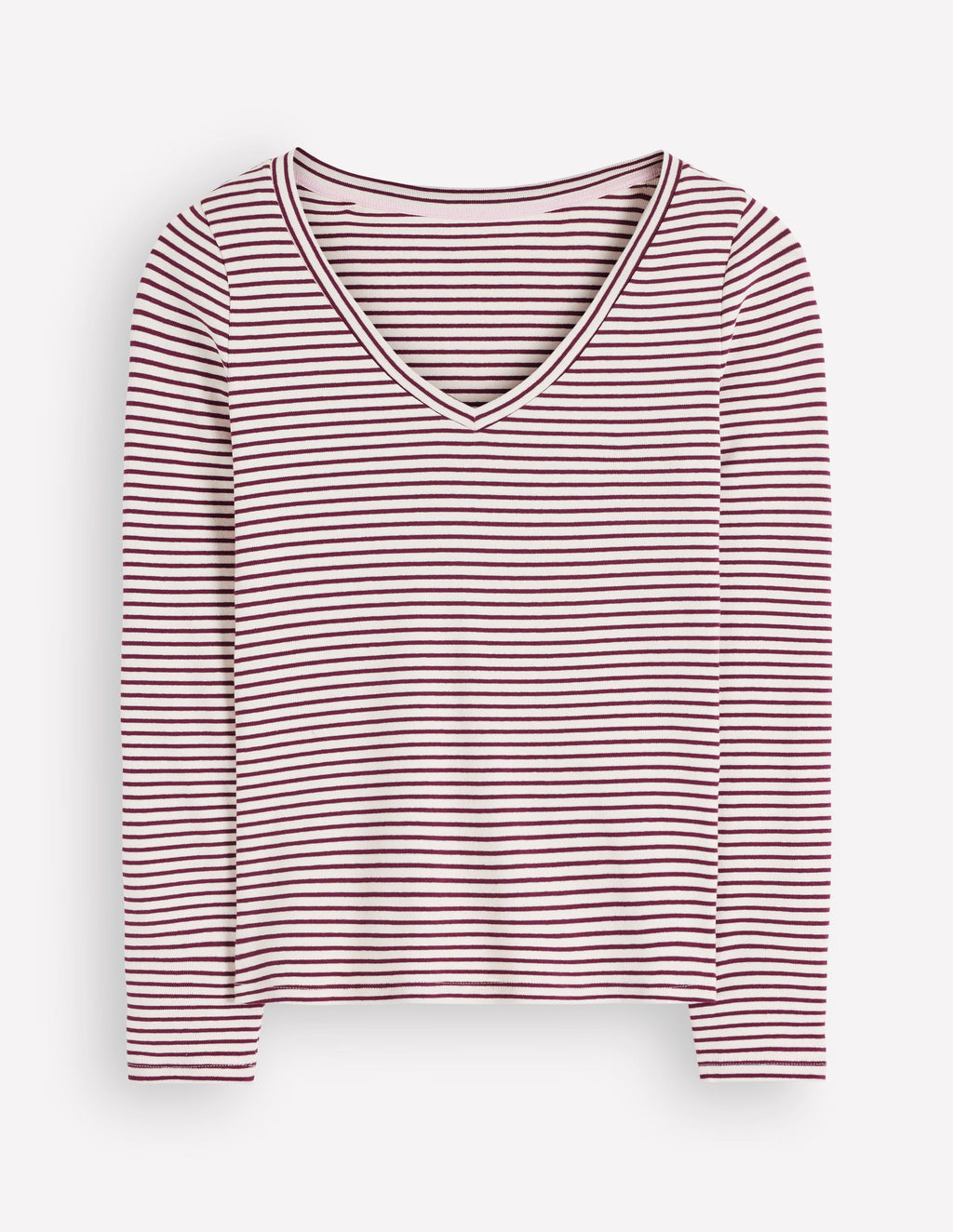 Essential V Neck Top-Deep Wisteria and Ivory Stripe