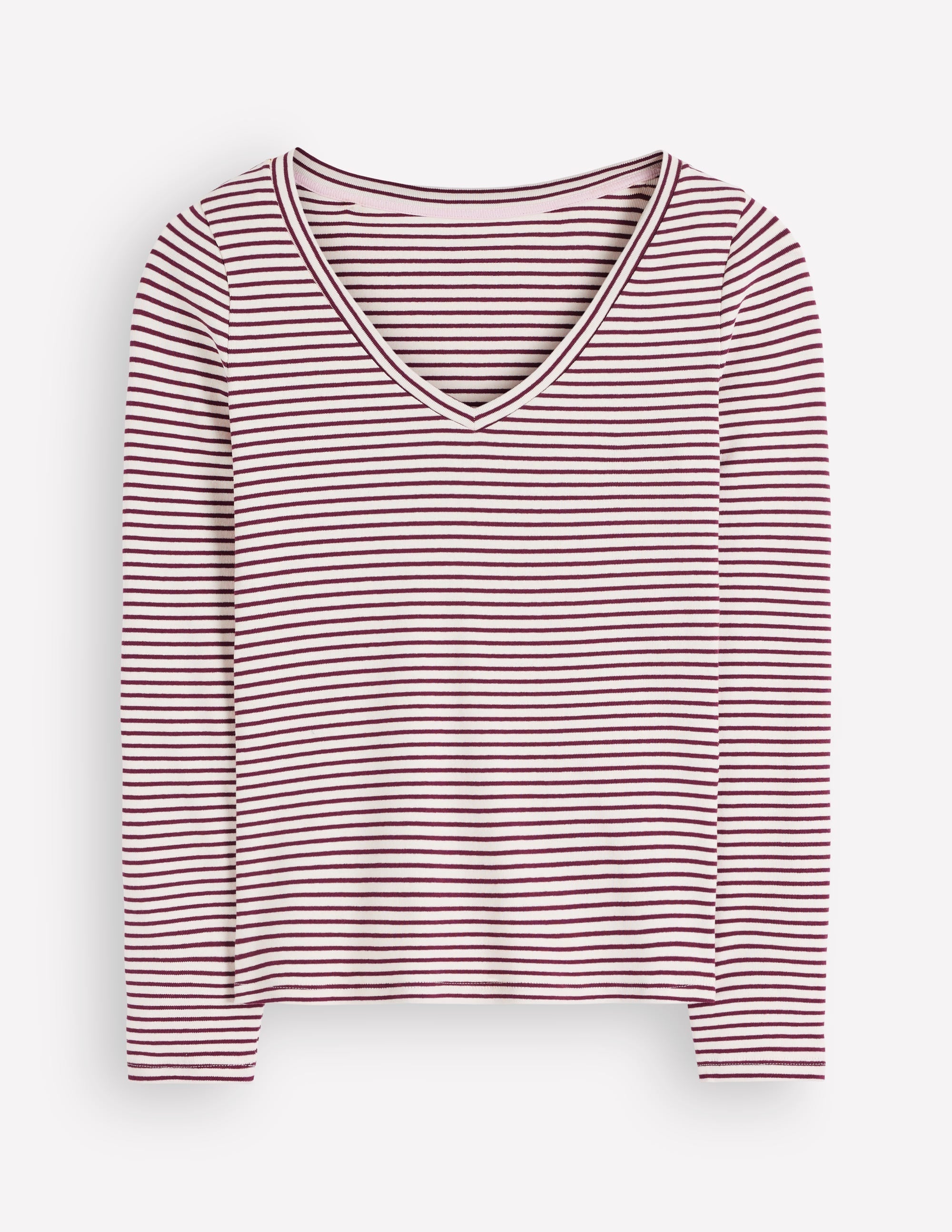Essential V Neck Top-Deep Wisteria and Ivory Stripe