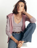 Essential V Neck Top-Deep Wisteria and Ivory Stripe