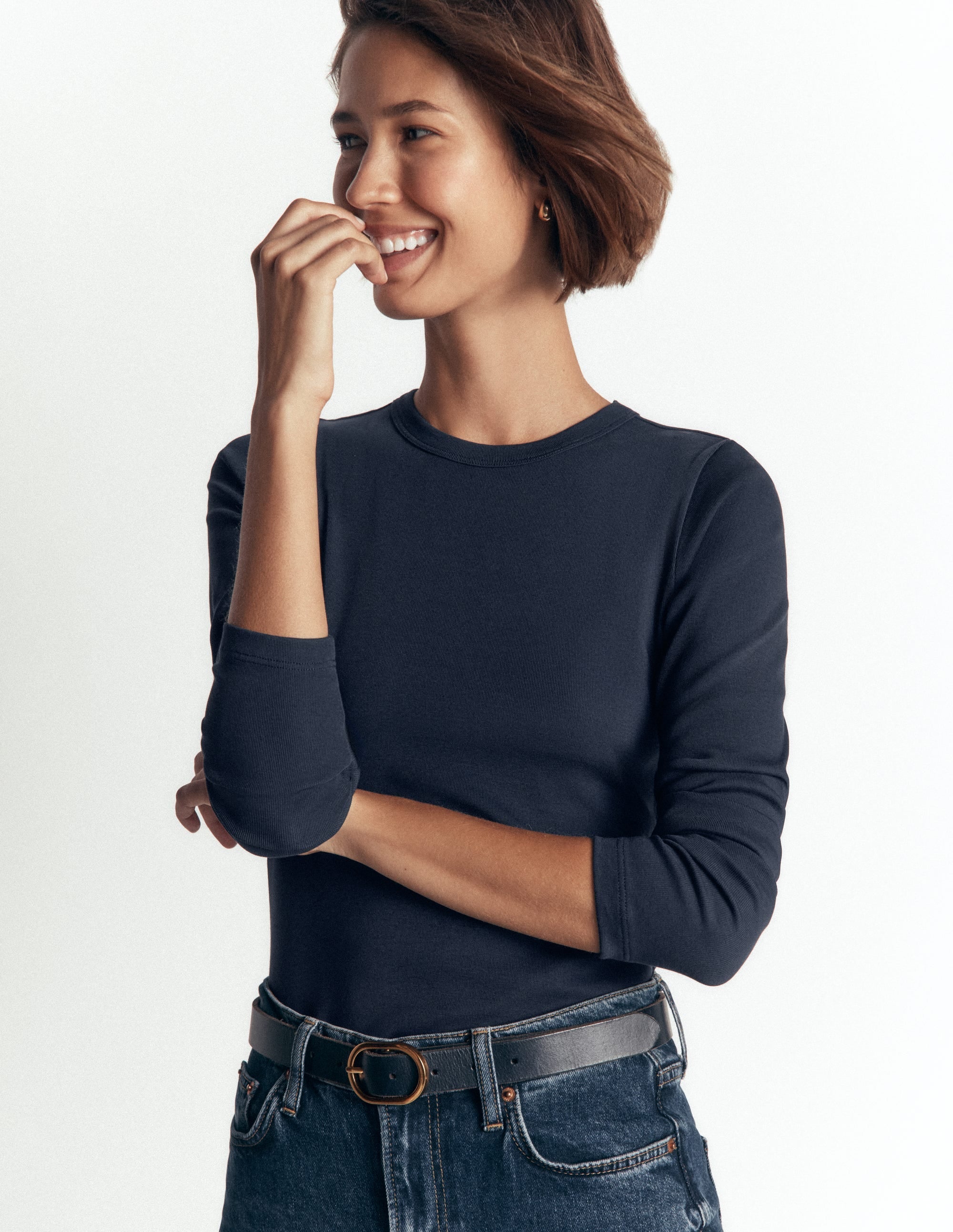 Essential Crew Neck Top-NAVY