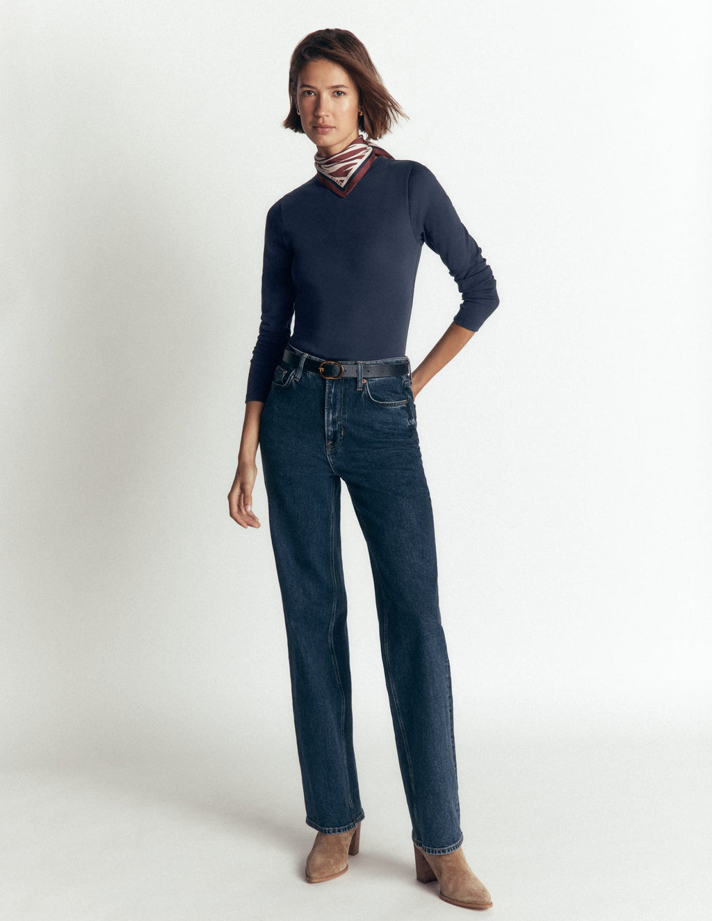 Essential Crew Neck Top-NAVY