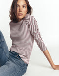 Essential Crew Neck Top-Deep Wisteria and Ivory Stripe