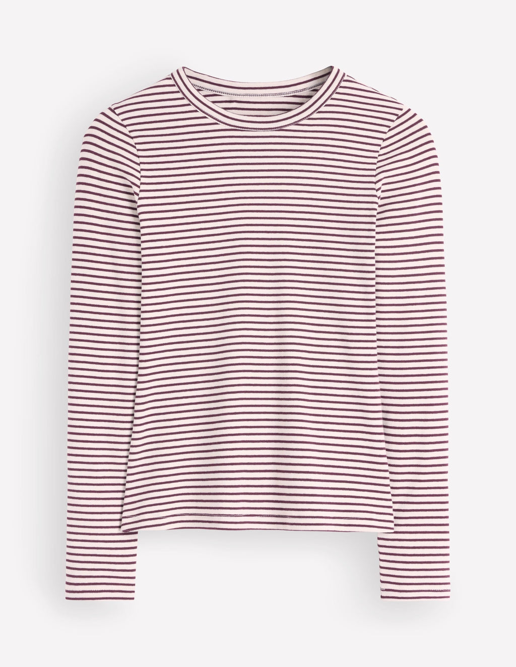 Essential Crew Neck Top-Deep Wisteria and Ivory Stripe
