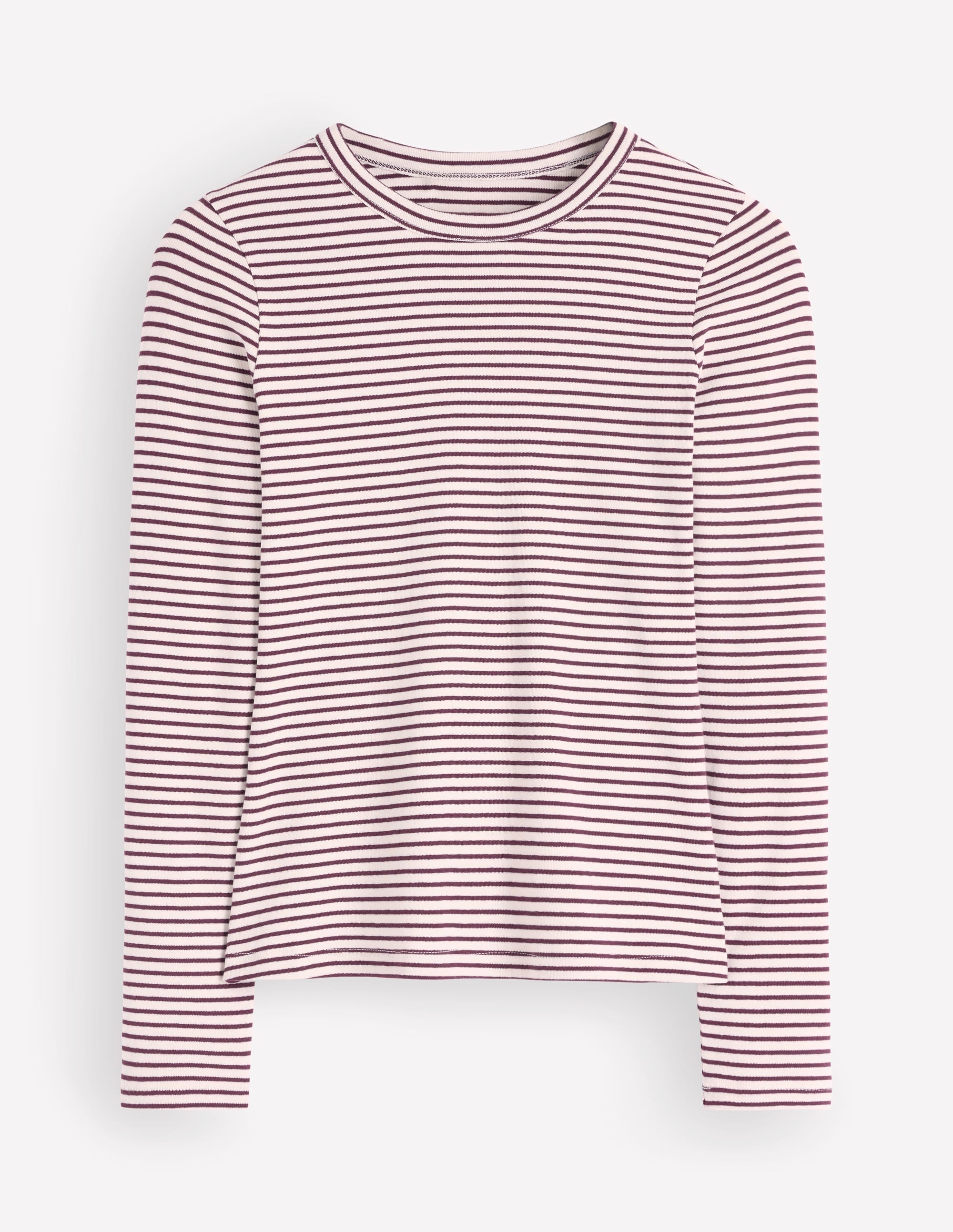 Essential Crew Neck Top-Deep Wisteria and Ivory Stripe