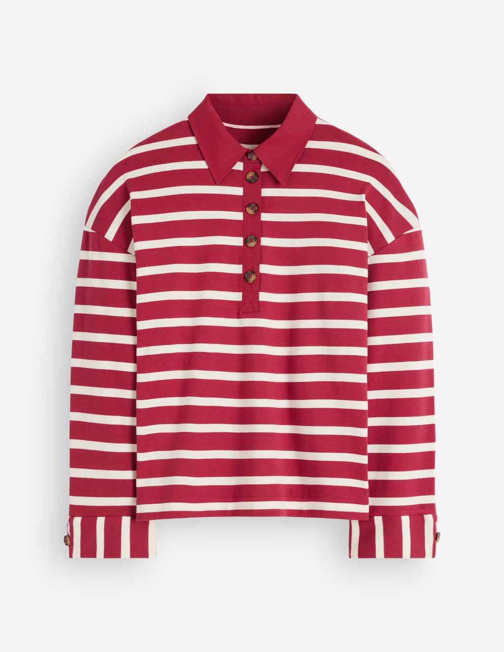 Collar Button Striped Breton-Garnet and Ivory Stripe